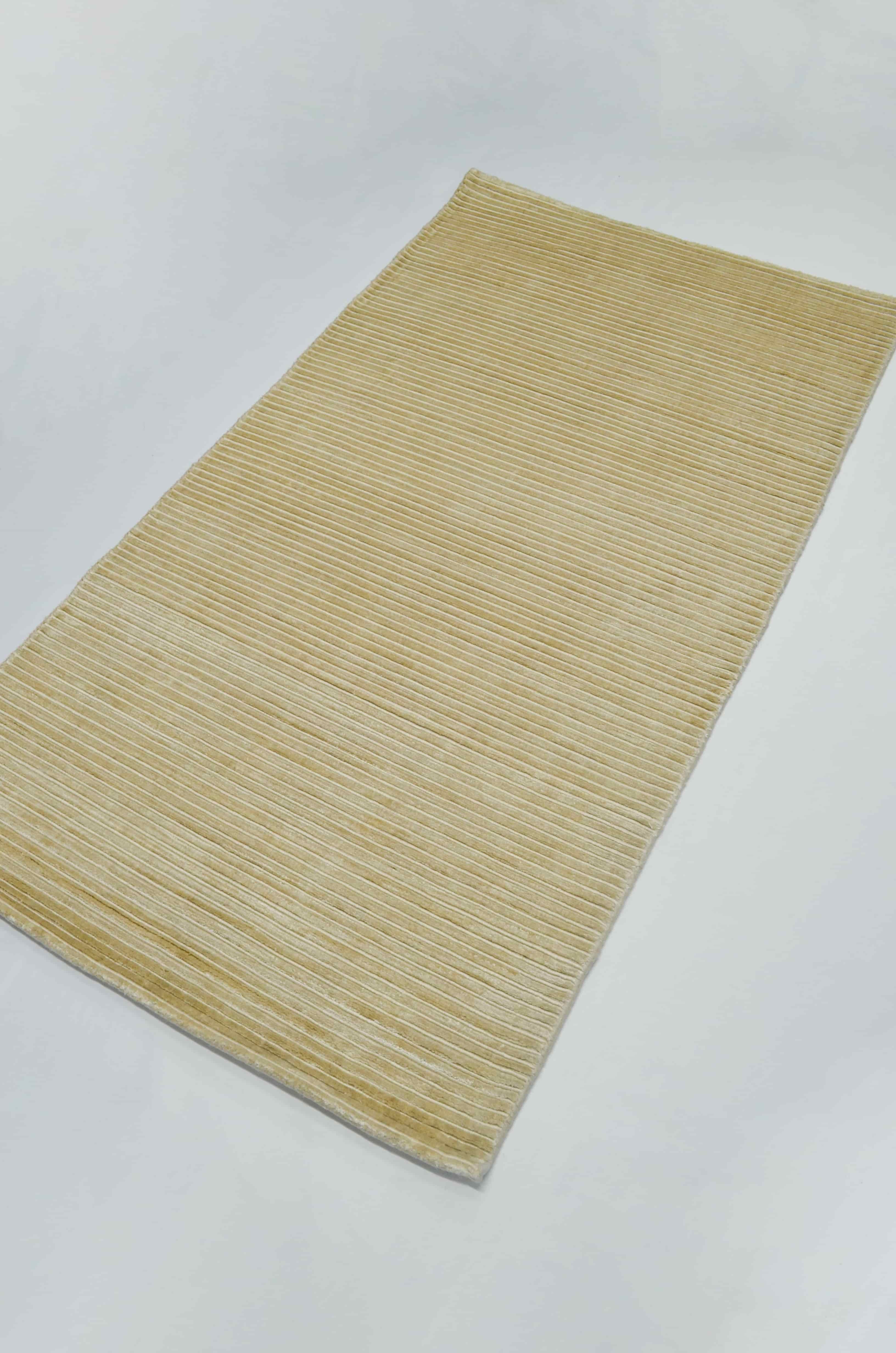 Nüans Bej Renk İpek Görünümlü Viskoz Modern Çizgili El Dokuma Halı 80x150 cm (1.2 m²)