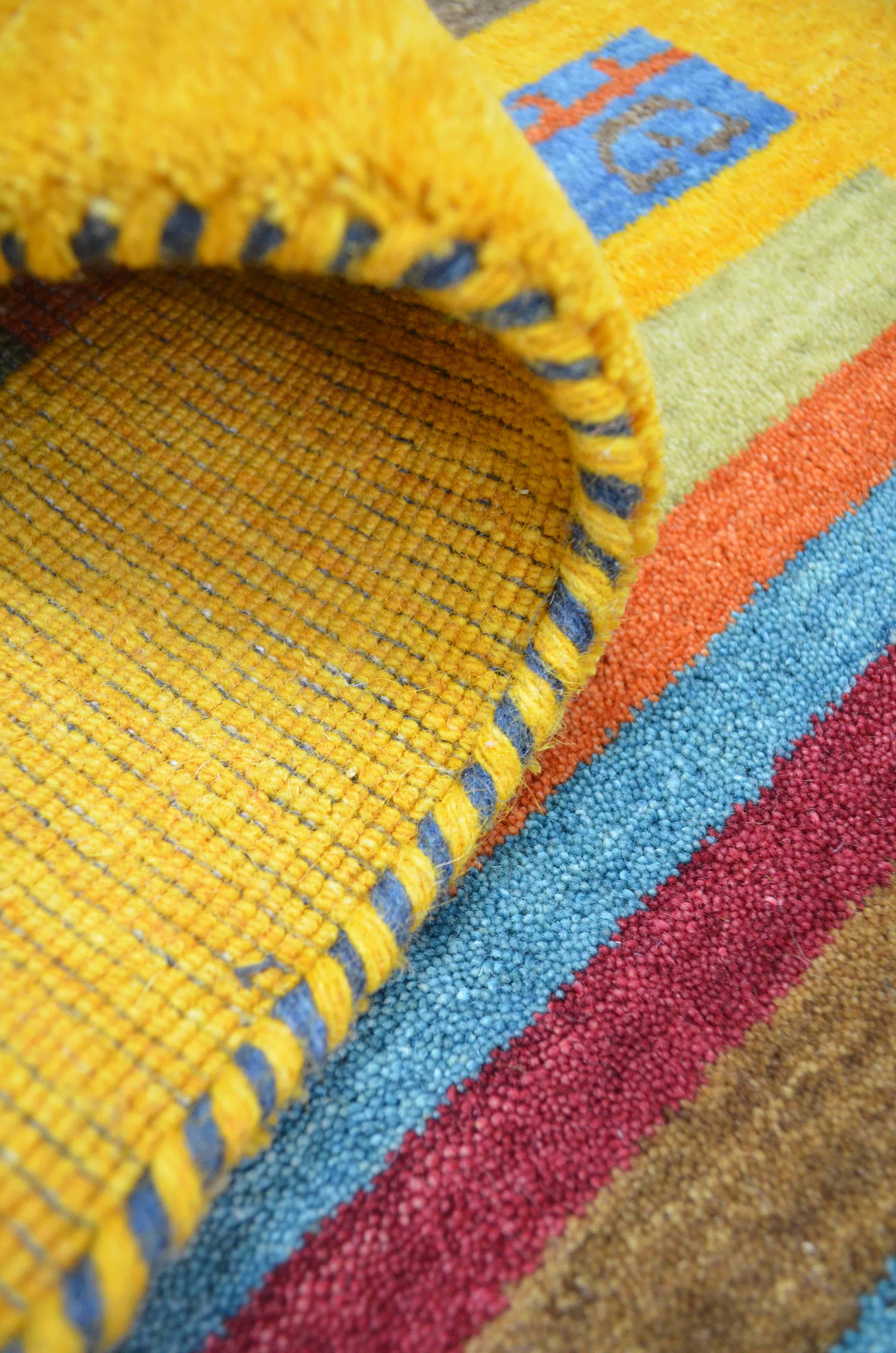 El Dokuma Sarı Renk Yün Tribal Halı 60x90 cm (0.54 m²)
