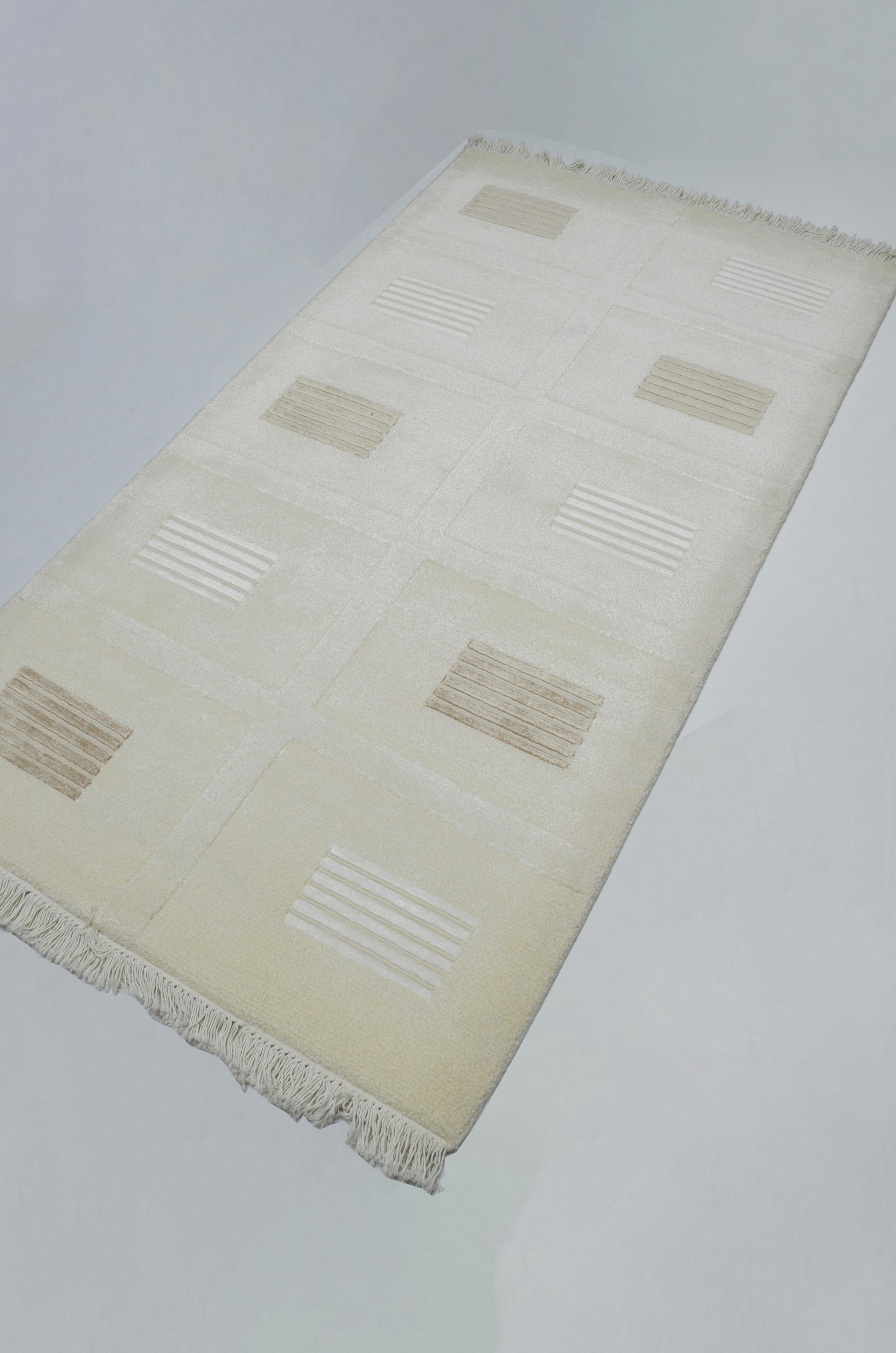 Yüksek Kalite Yünden El Dokuma Krem Renk Nepal Halısı 80x150 cm (1.2 m²)