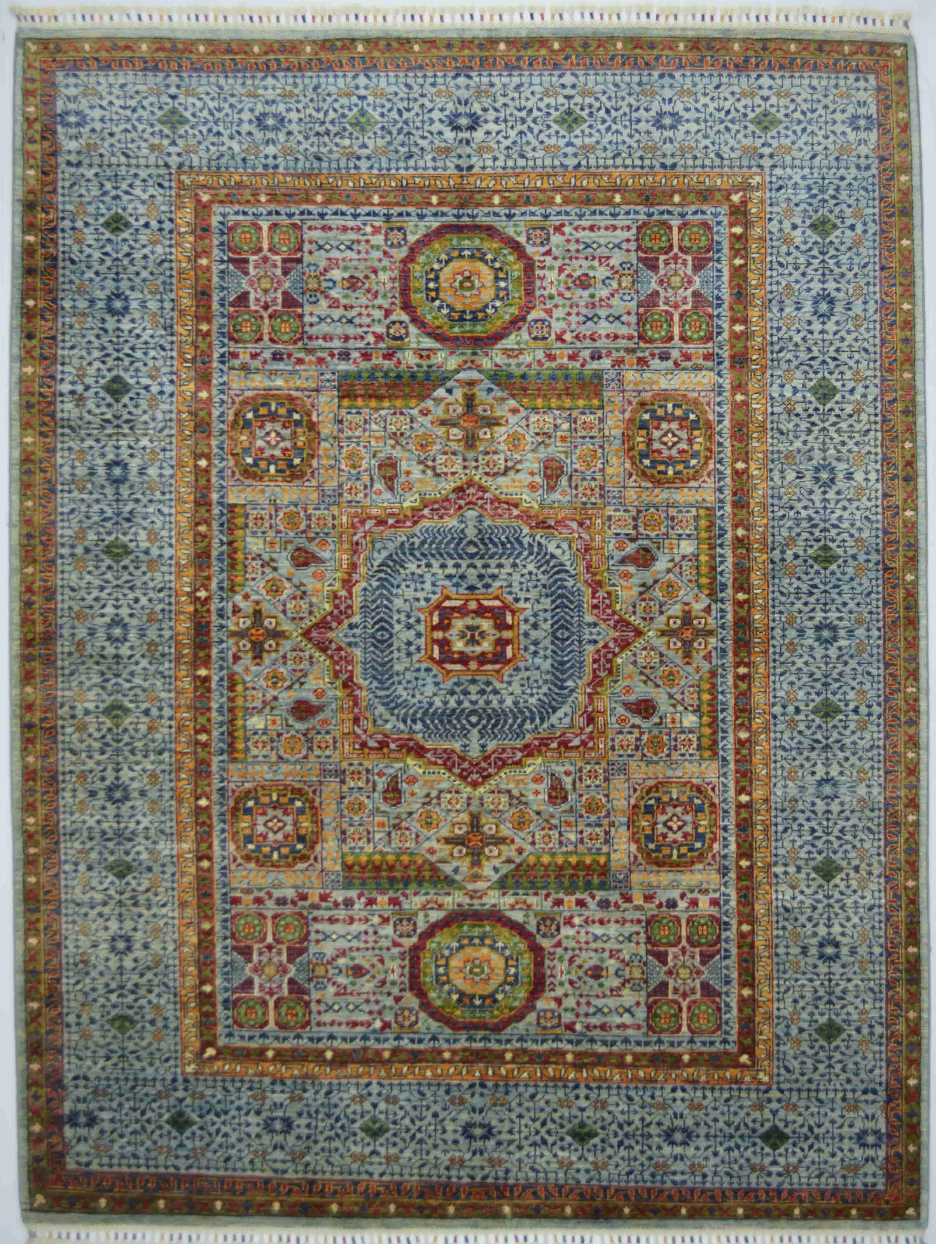 Afgan El Dokuma Mavi Renk Memlük Halısı 178x241 cm (4.29 m²)