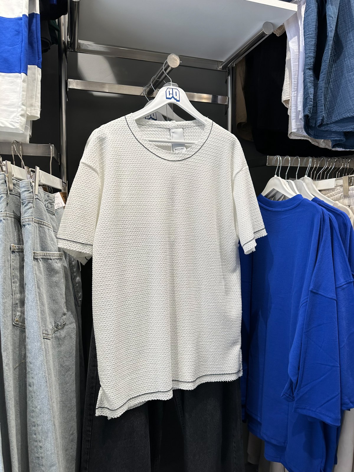 Şeritli Basic Kısa Kol T-shirt - Beyaz