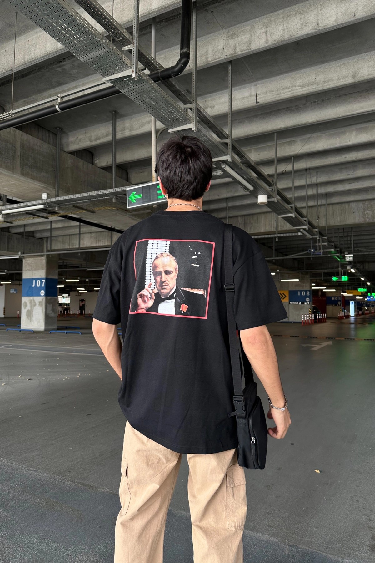 God Father Baskılı Siyah Oversize T-Shirt