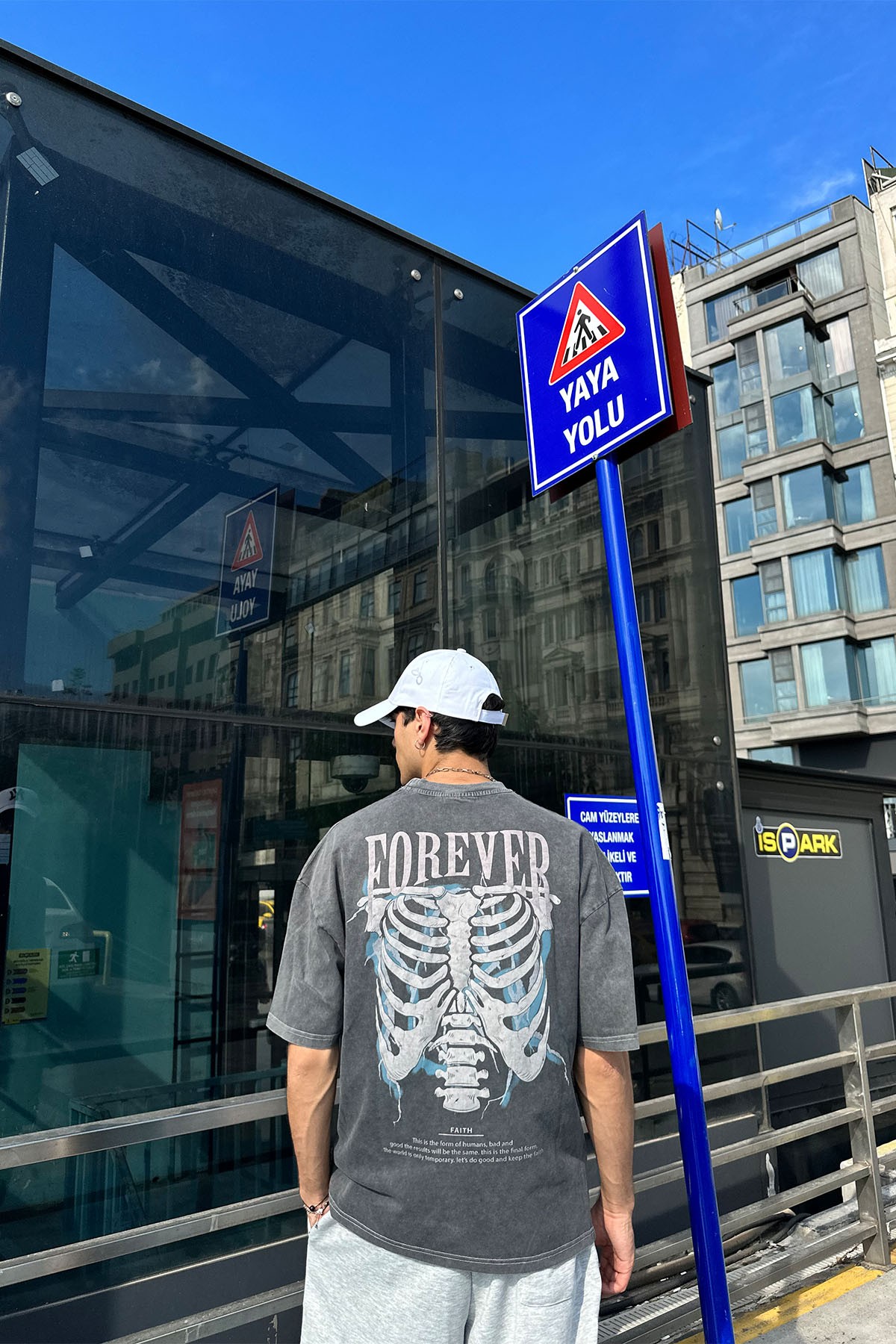 Forever Baskılı Oversize Antrasit T-Shirt