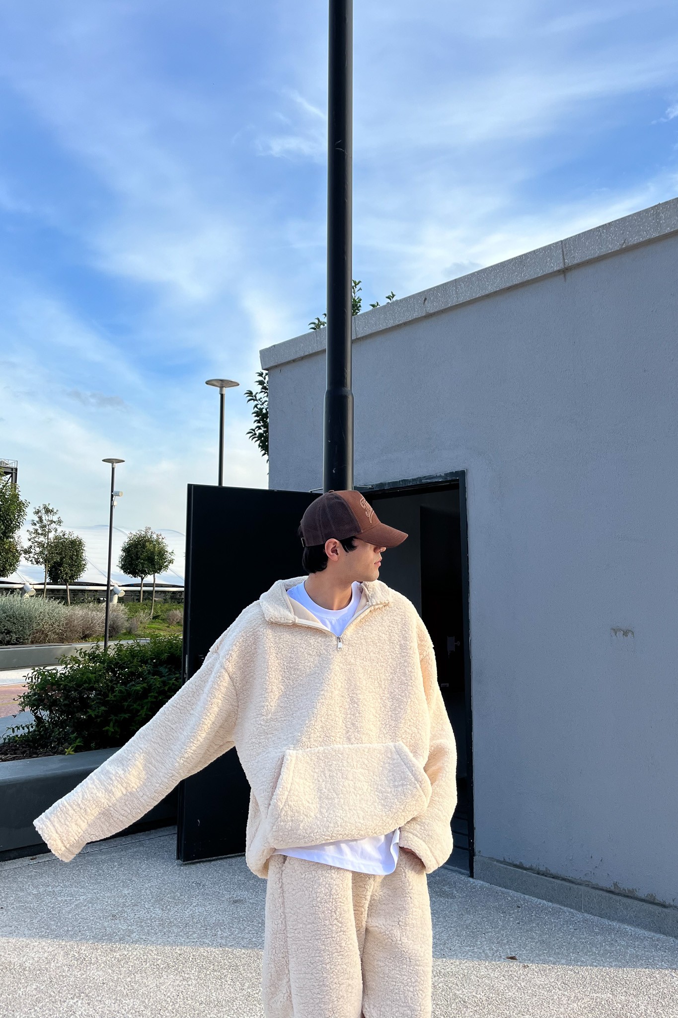 Oversize Fleece Bej Takım