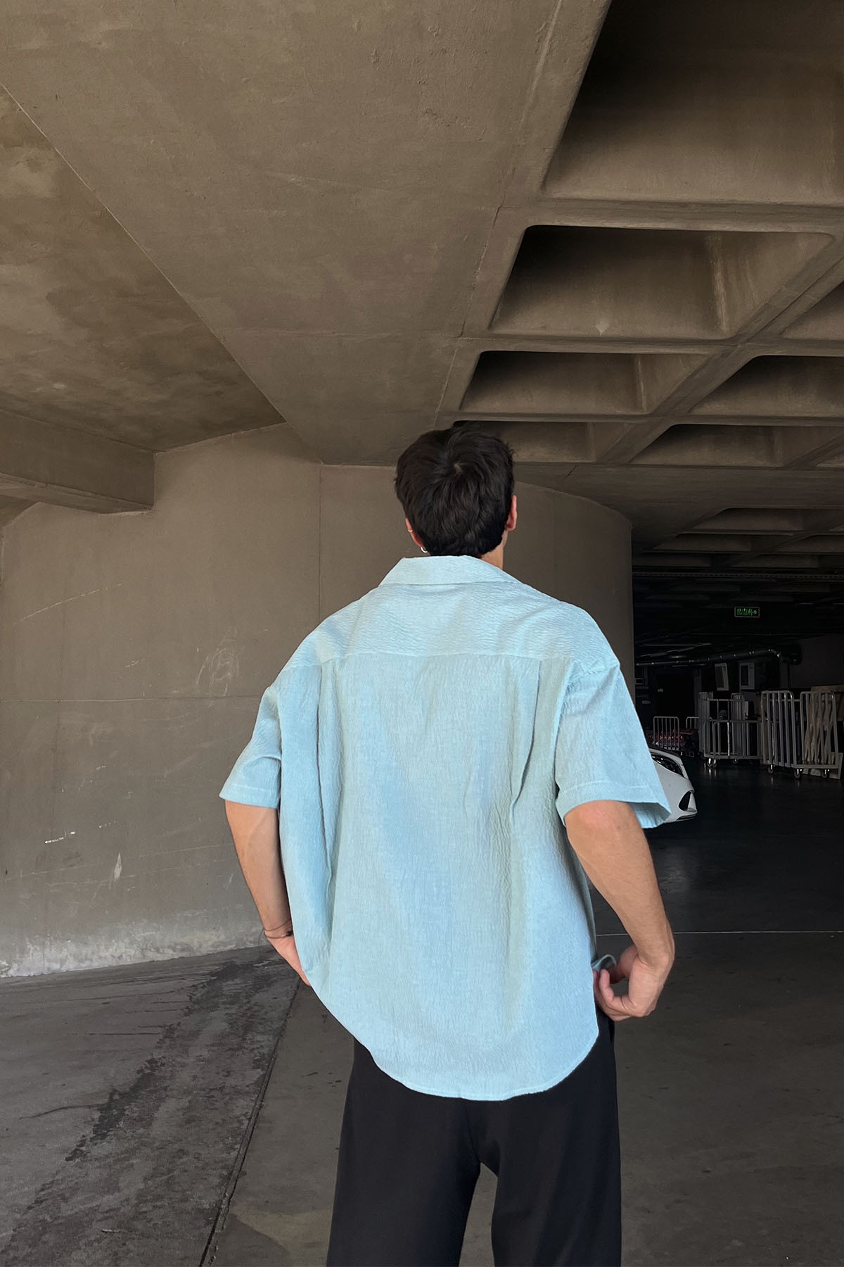 Liner Kısa Kol Oversize Mavi Gömlek