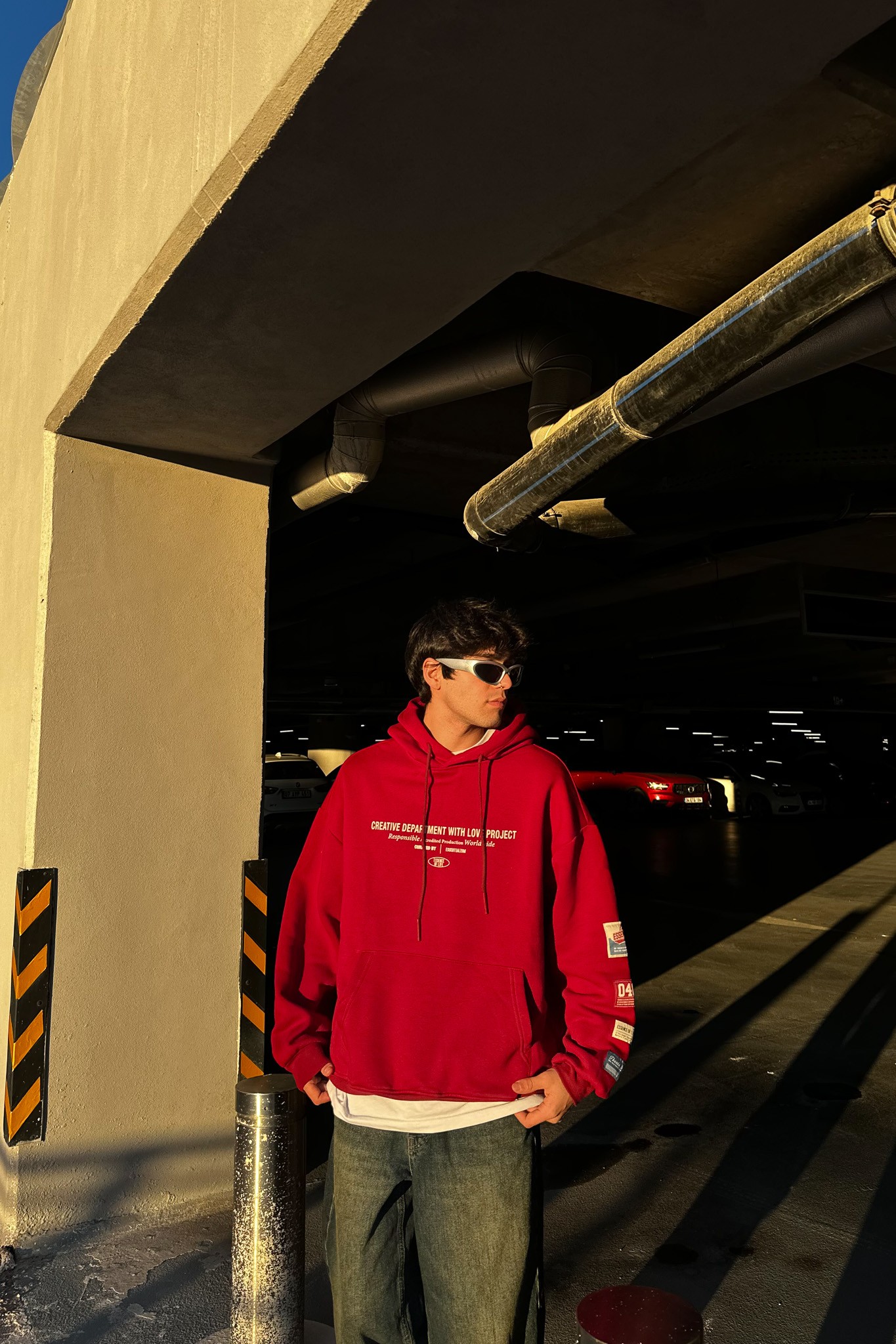 Baskılı 90's Oversize Bordo Hoodie
