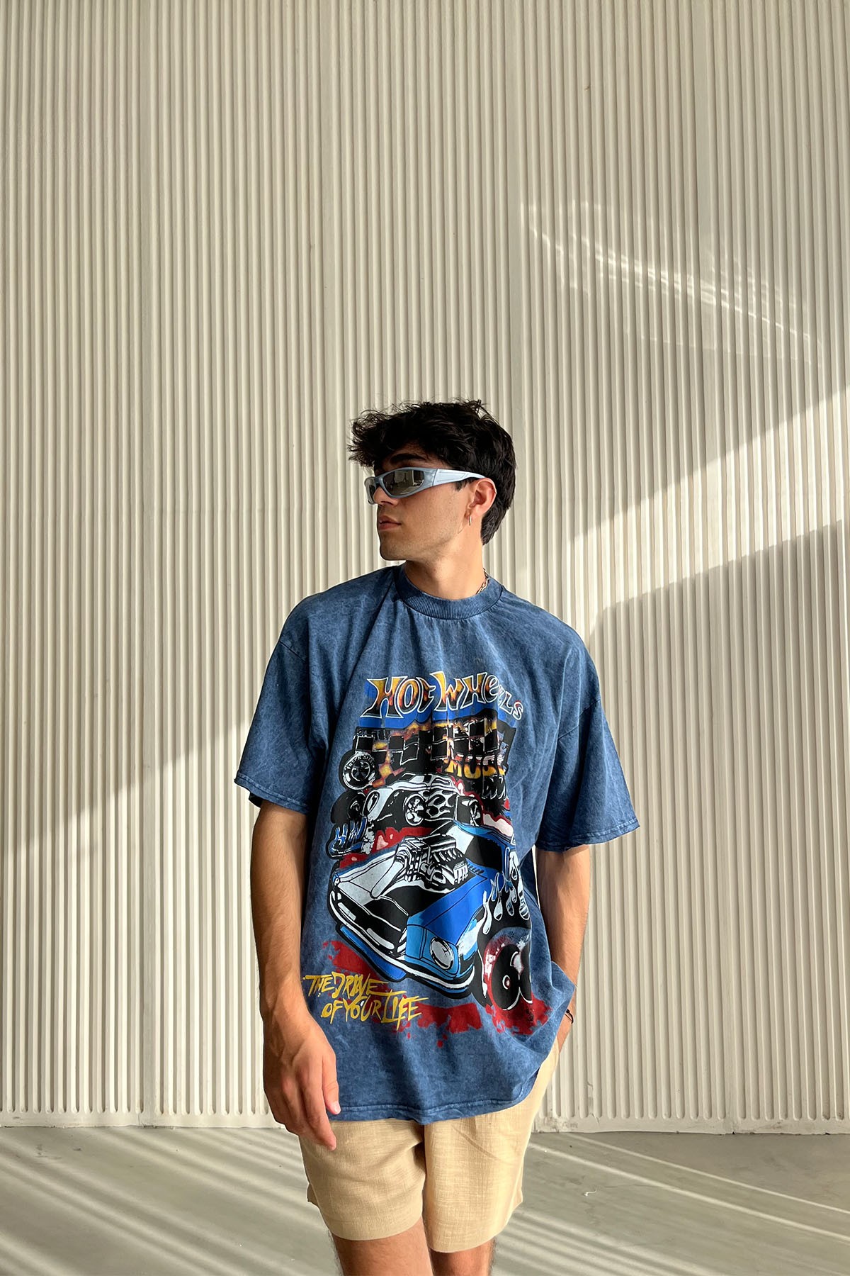 Hot Wheels Baskılı Oversize Lacivert T-Shirt