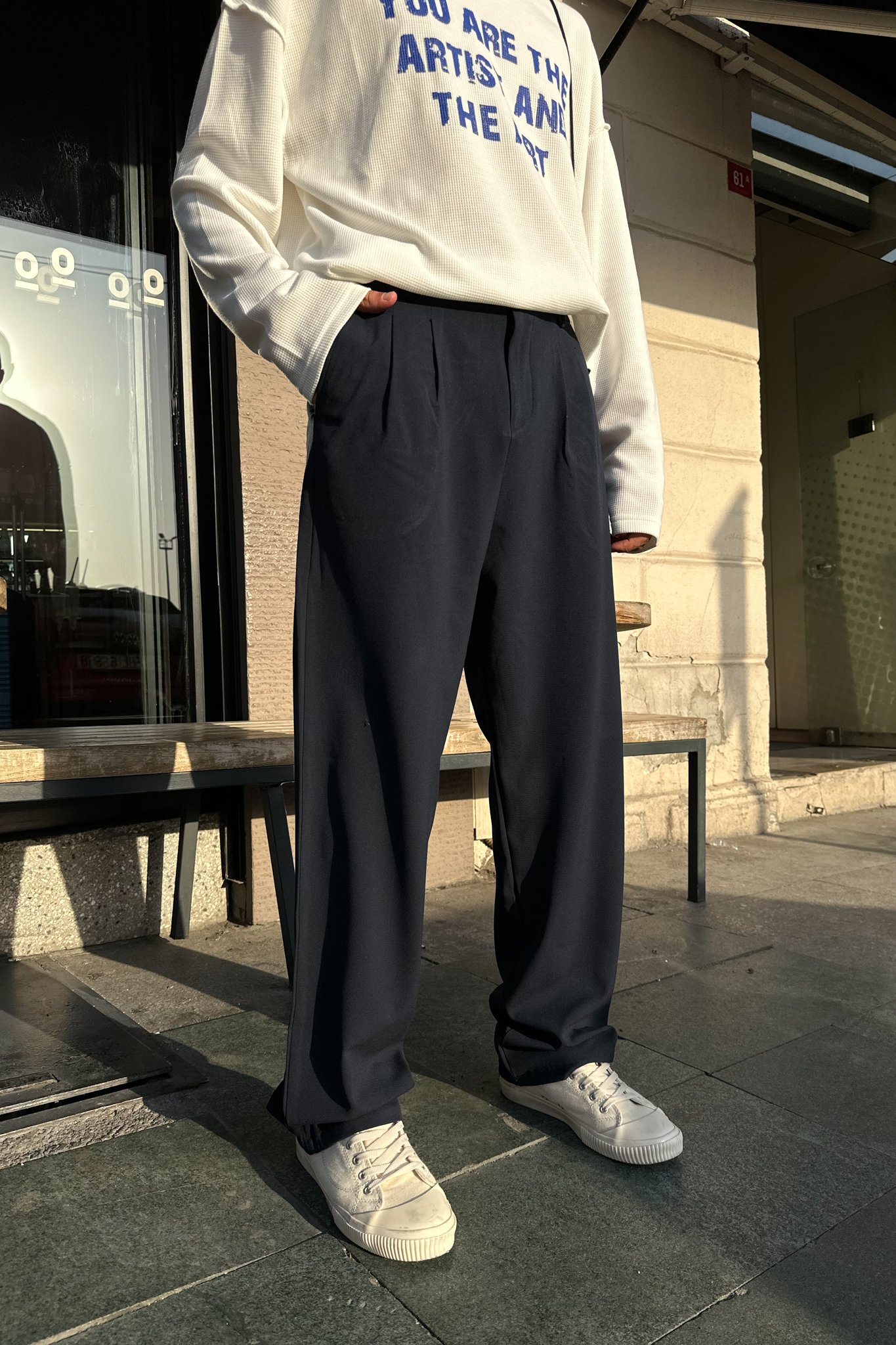 Basic Lacivert Kumaş Baggy Pantolon