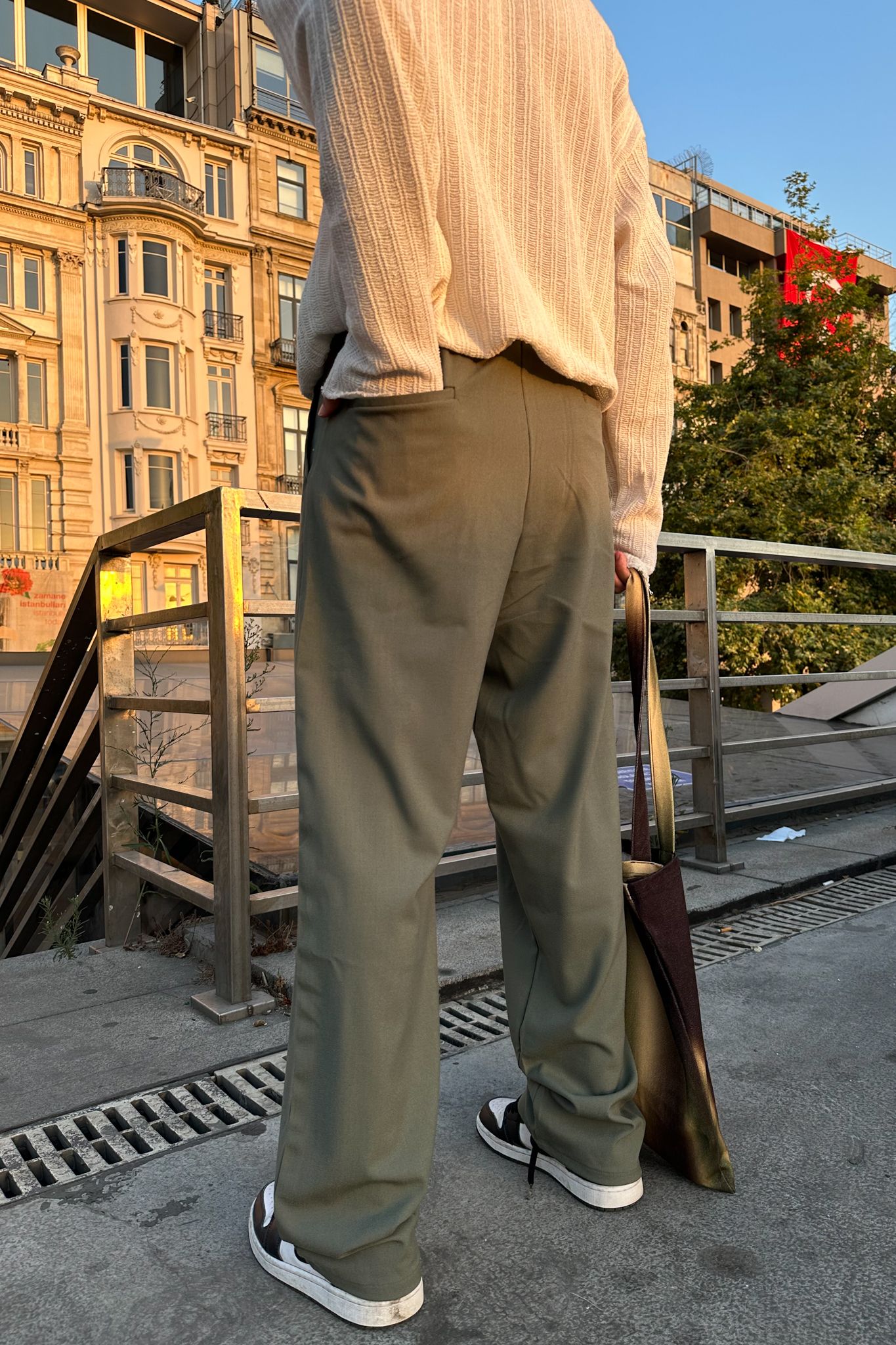 Basic Yeşil Kumaş Baggy Pantolon