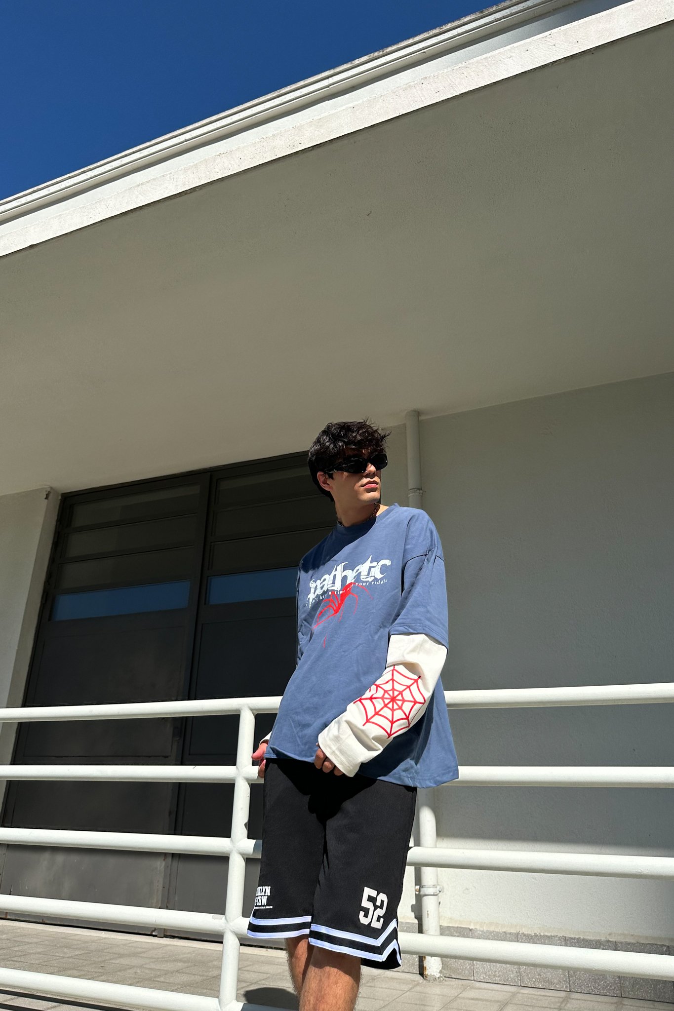 Örümcek Baskılı Lacivert Longsleeve