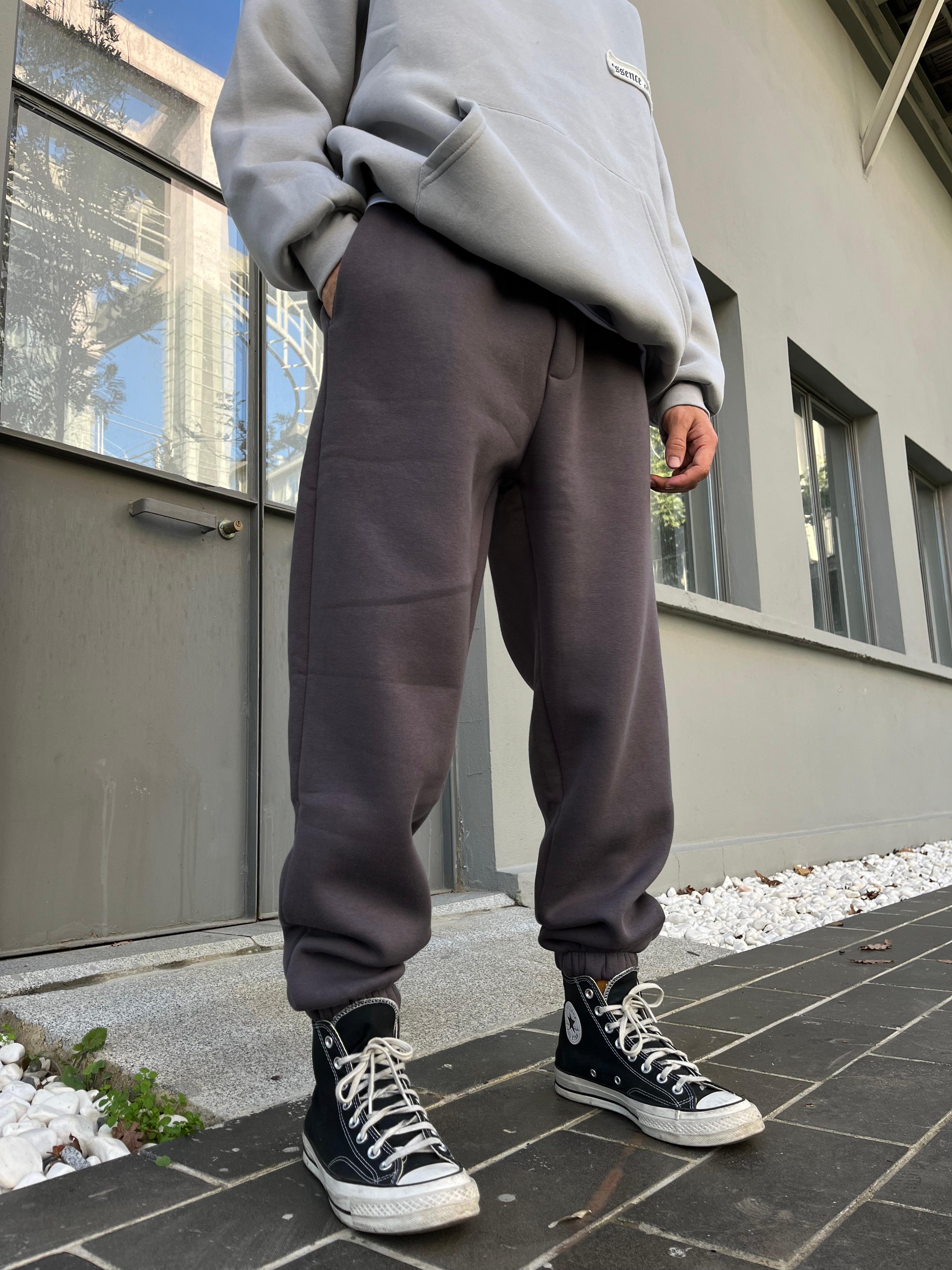 Şardonlu Jogger Füme Eşofman Altı