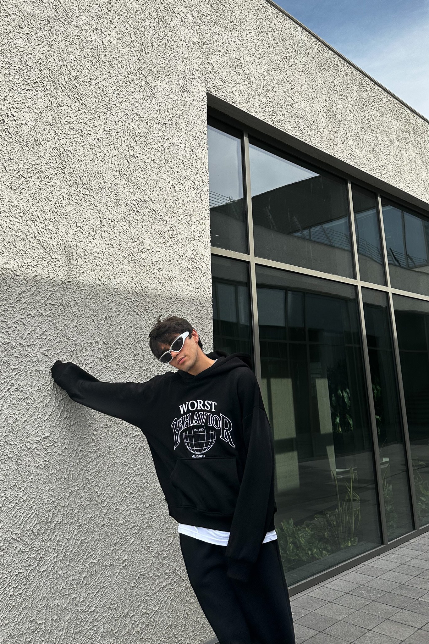 Worst Nakışlı Siyah Oversize Hoodie