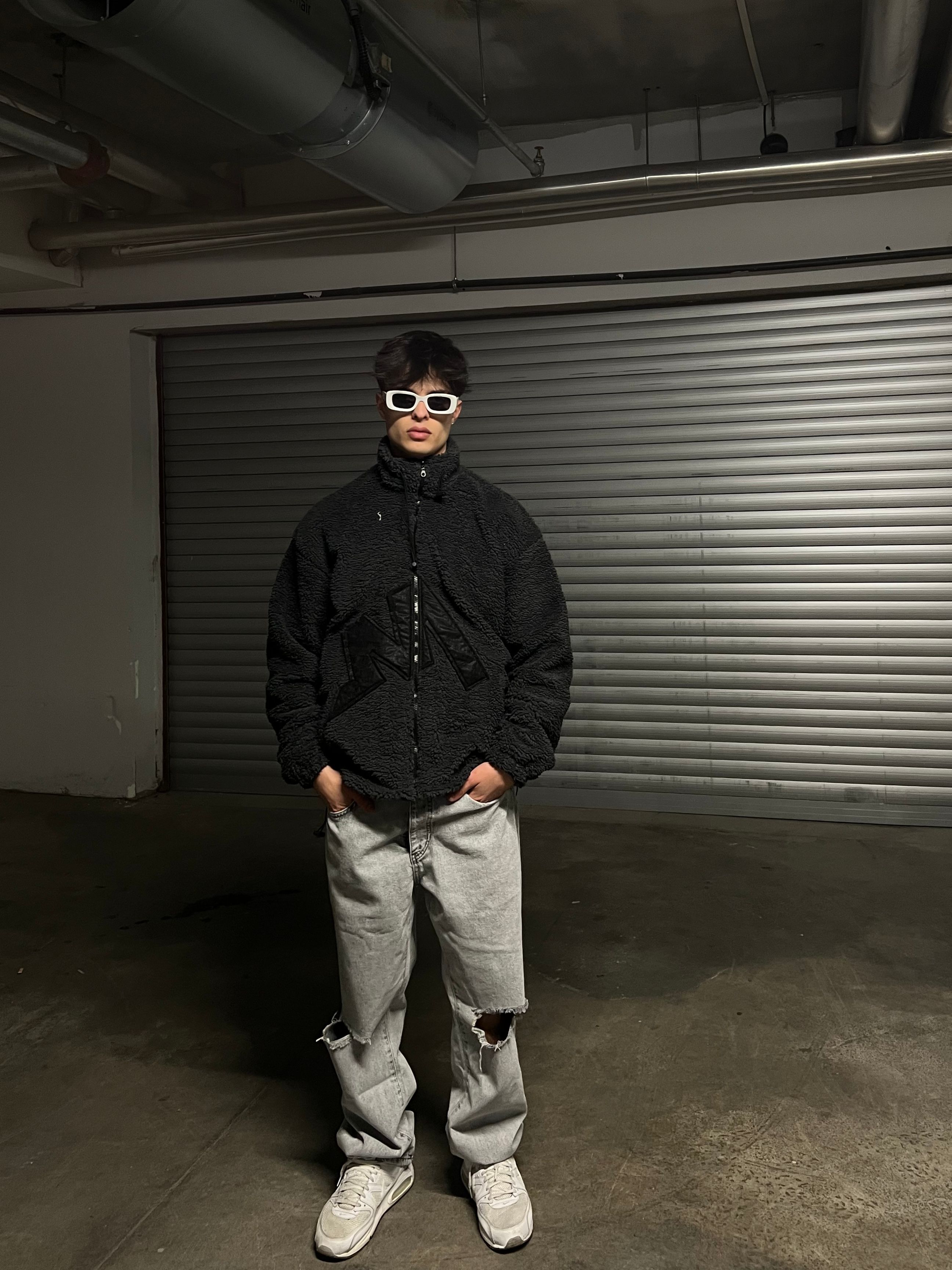 Oversize Peluş Mont - füme