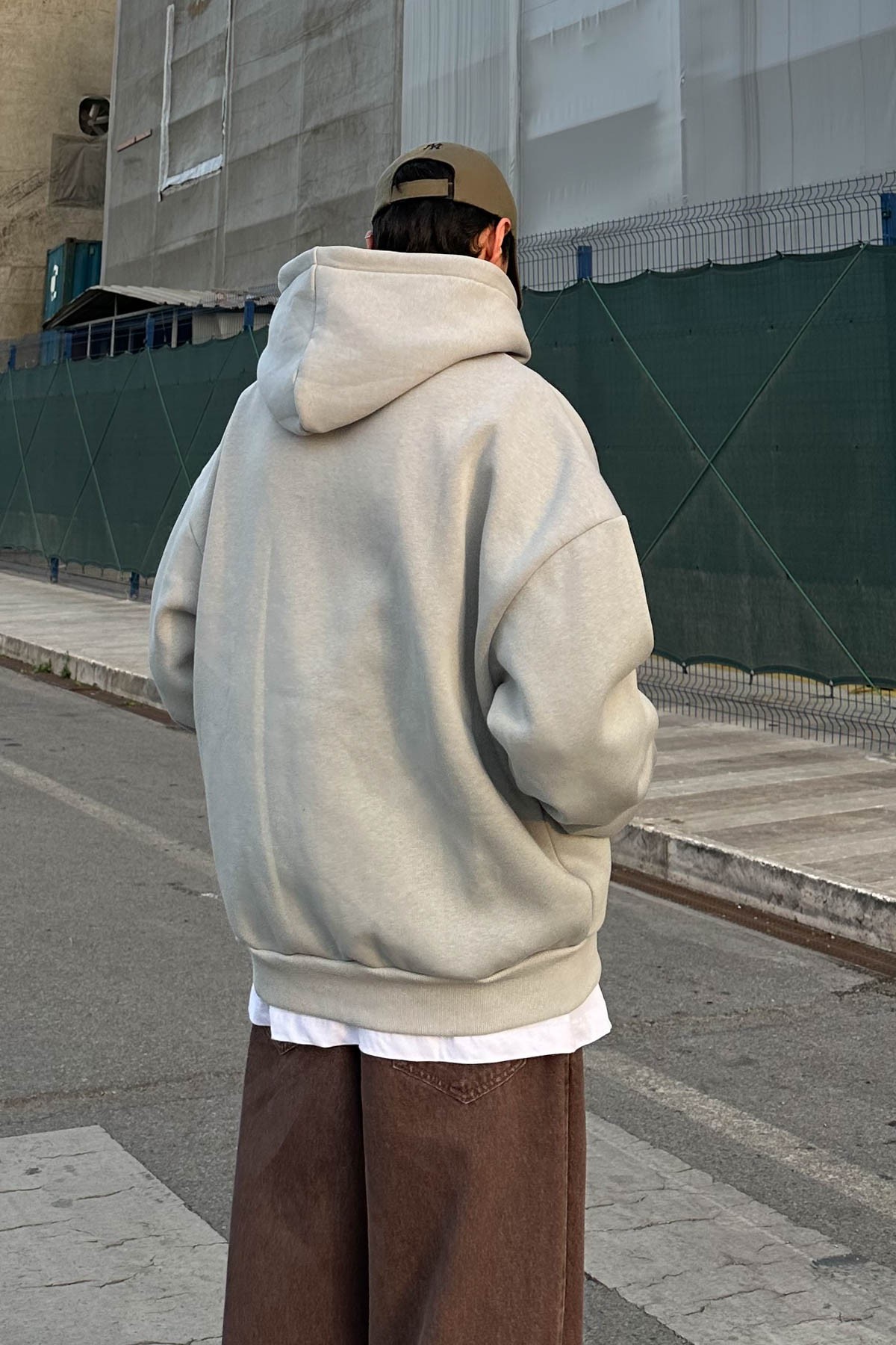 Outerspace Baskılı Gri Kapüşonlu Oversize Zip