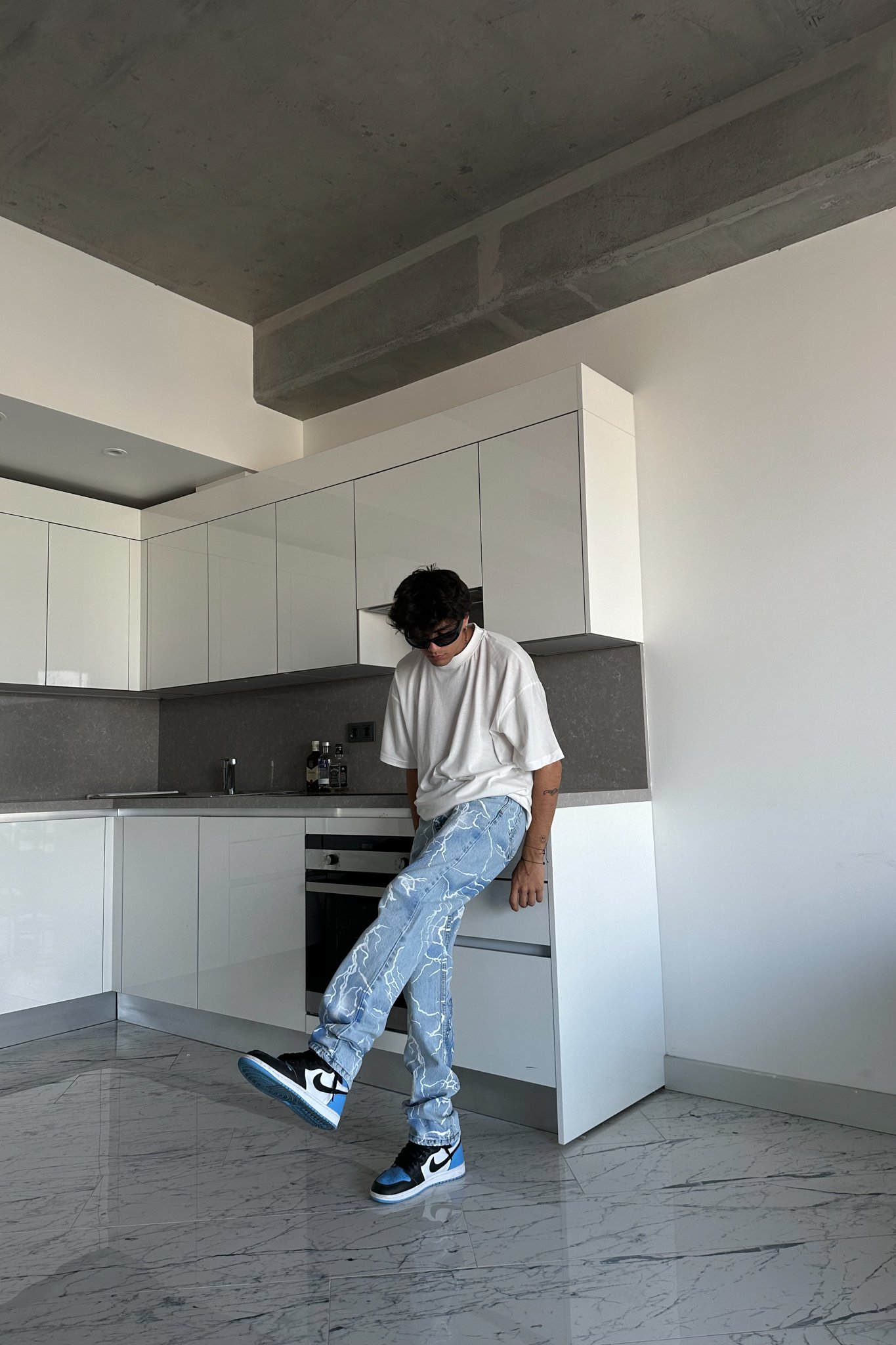 Yıldırım Baskılı Baggy Jean Pantolon