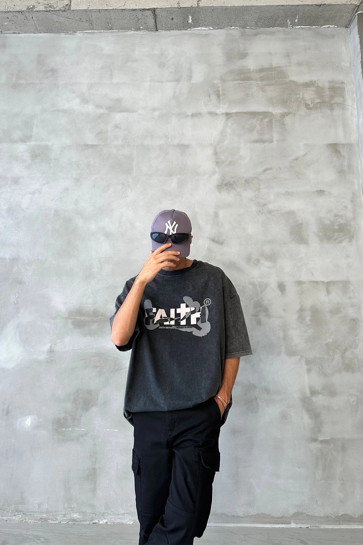Faıth Baskılı Oversize Antrasit T-Shirt
