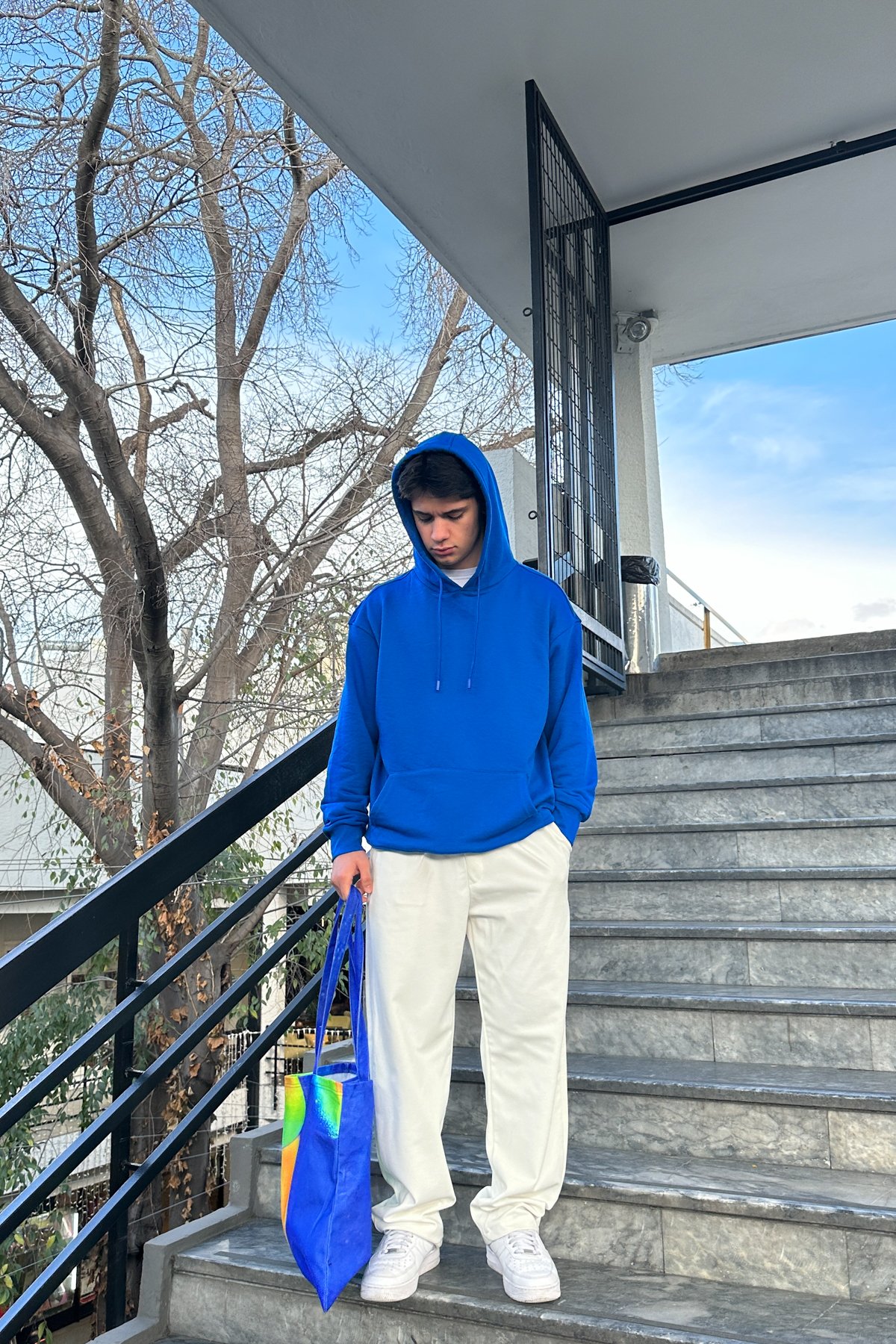 Basic Hoddie Sweatshirt - saks mavi