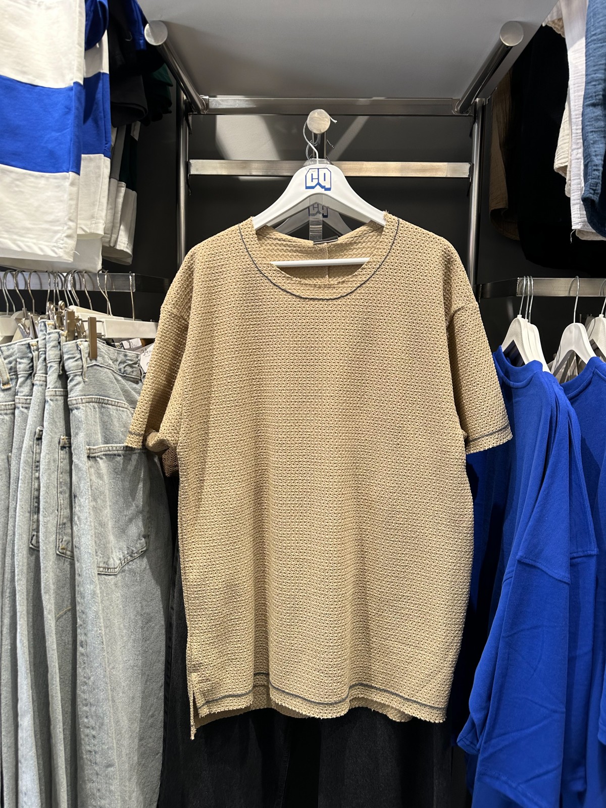 Şeritli Basic Kısa Kol T-shirt - Kahverengi