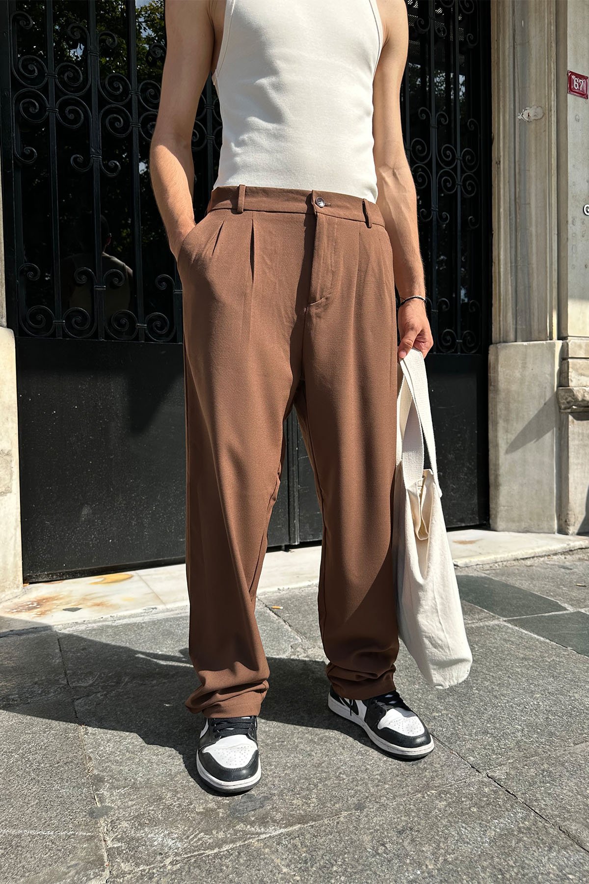 Basic Kahverengi Kumaş Baggy Pantolon