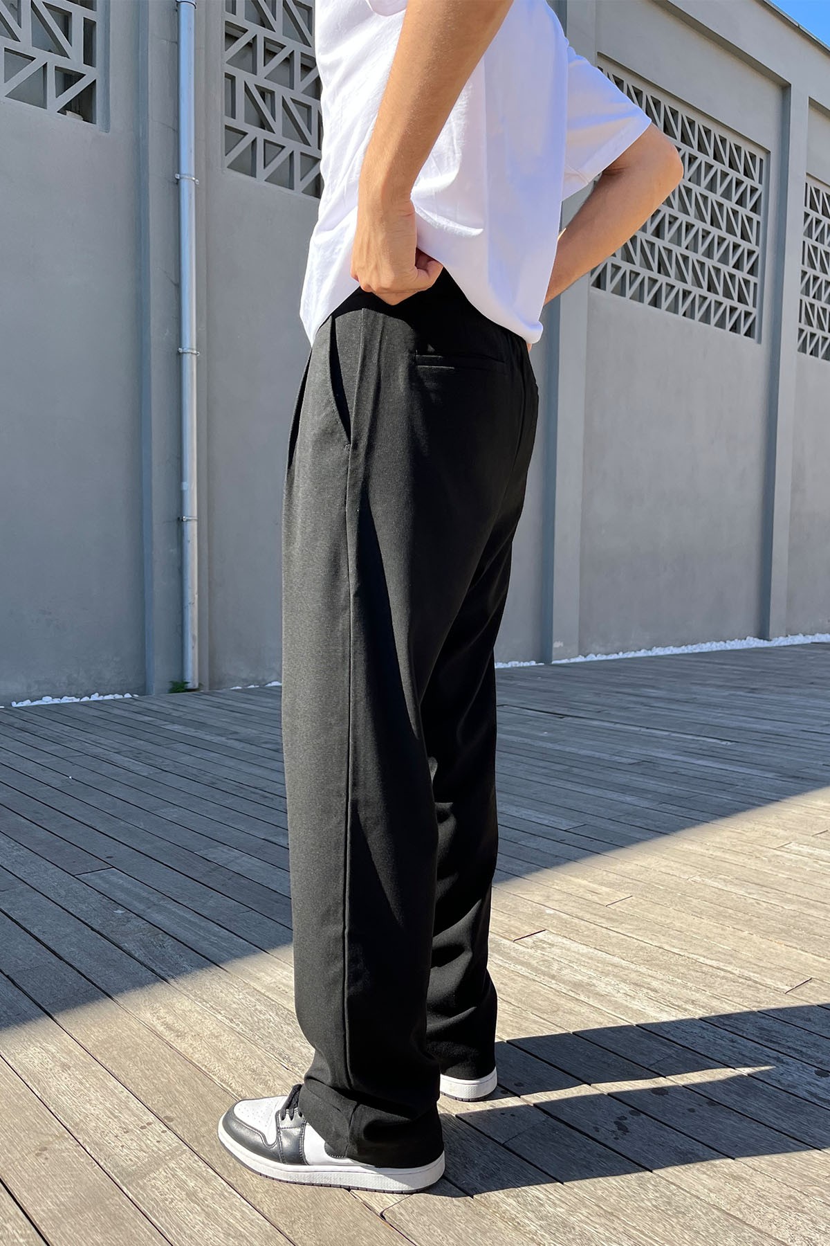 Basic Siyah Kumaş Baggy Pantolon