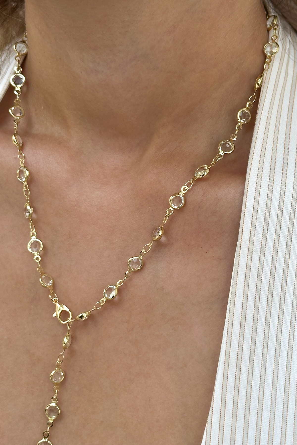 Sıralı Taş Sarkıt Kolye Gold