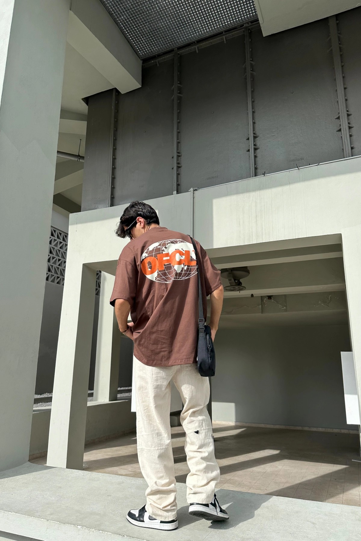 OFCL Baskılı Kahverengi Oversize T-Shirt