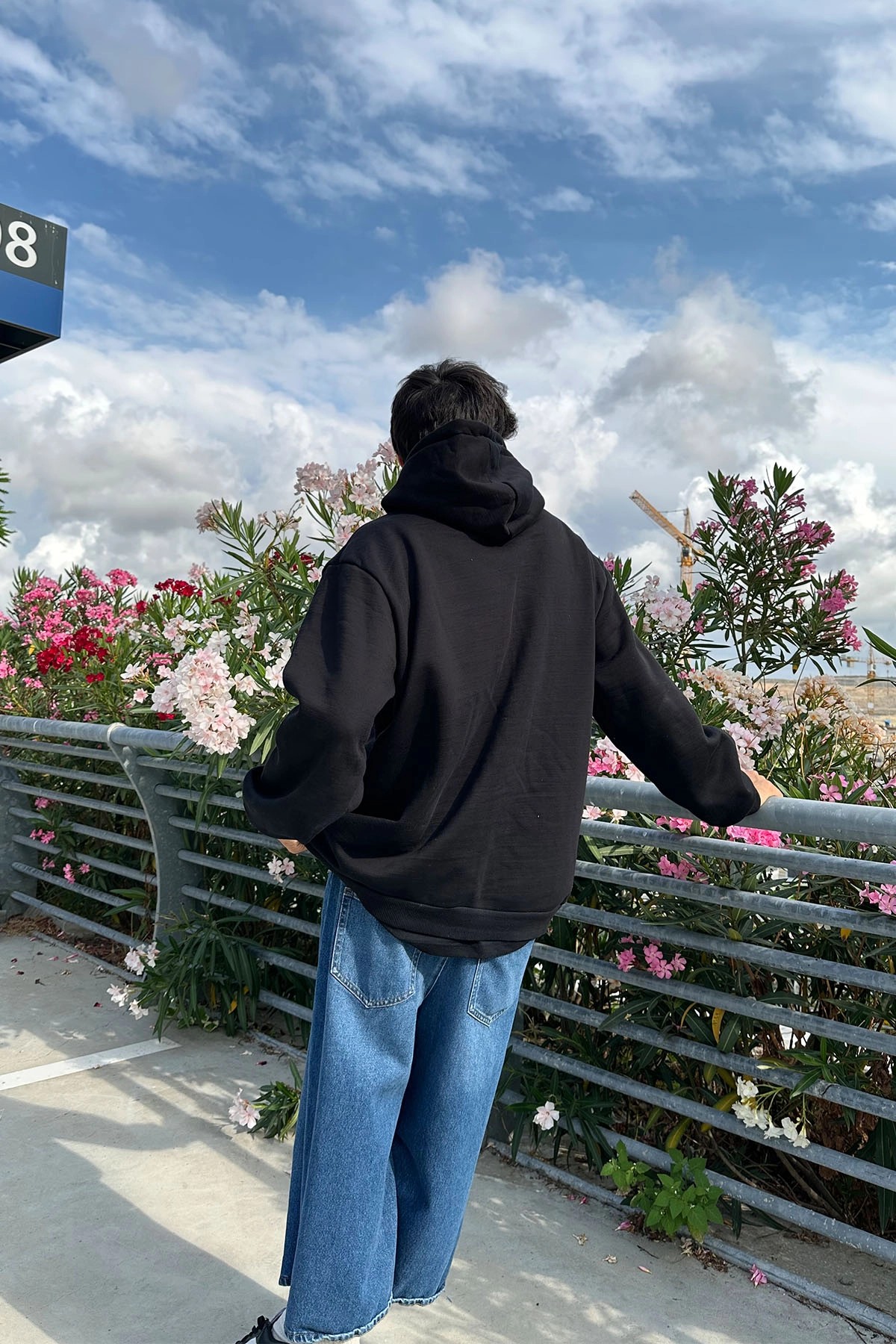 Cuep Nakışlı Siyah Oversize Zip Hoddie