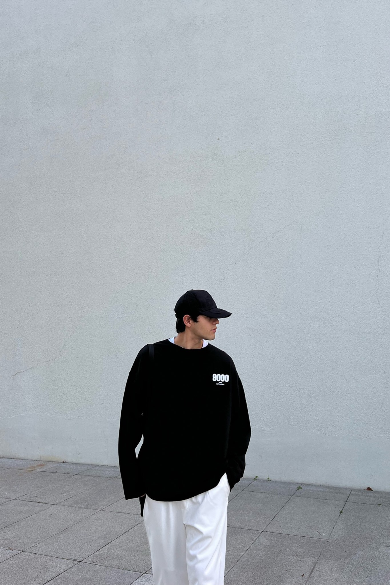 9000 Baskılı Siyah Oversize Sweatshirt