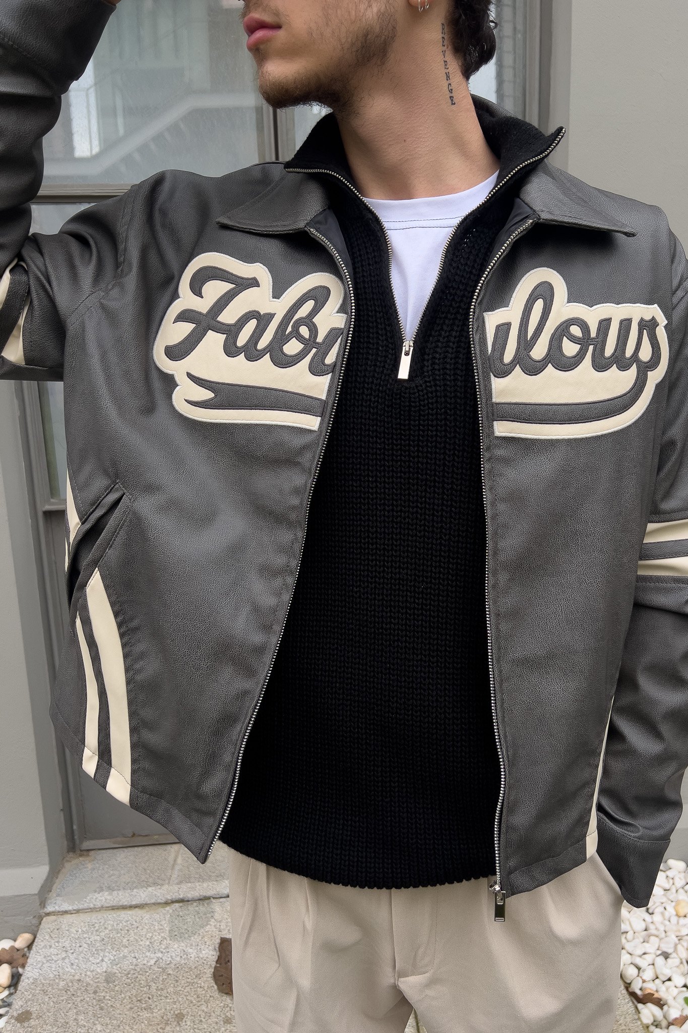 Fabulous Nakışlı Füme Deri Ceket