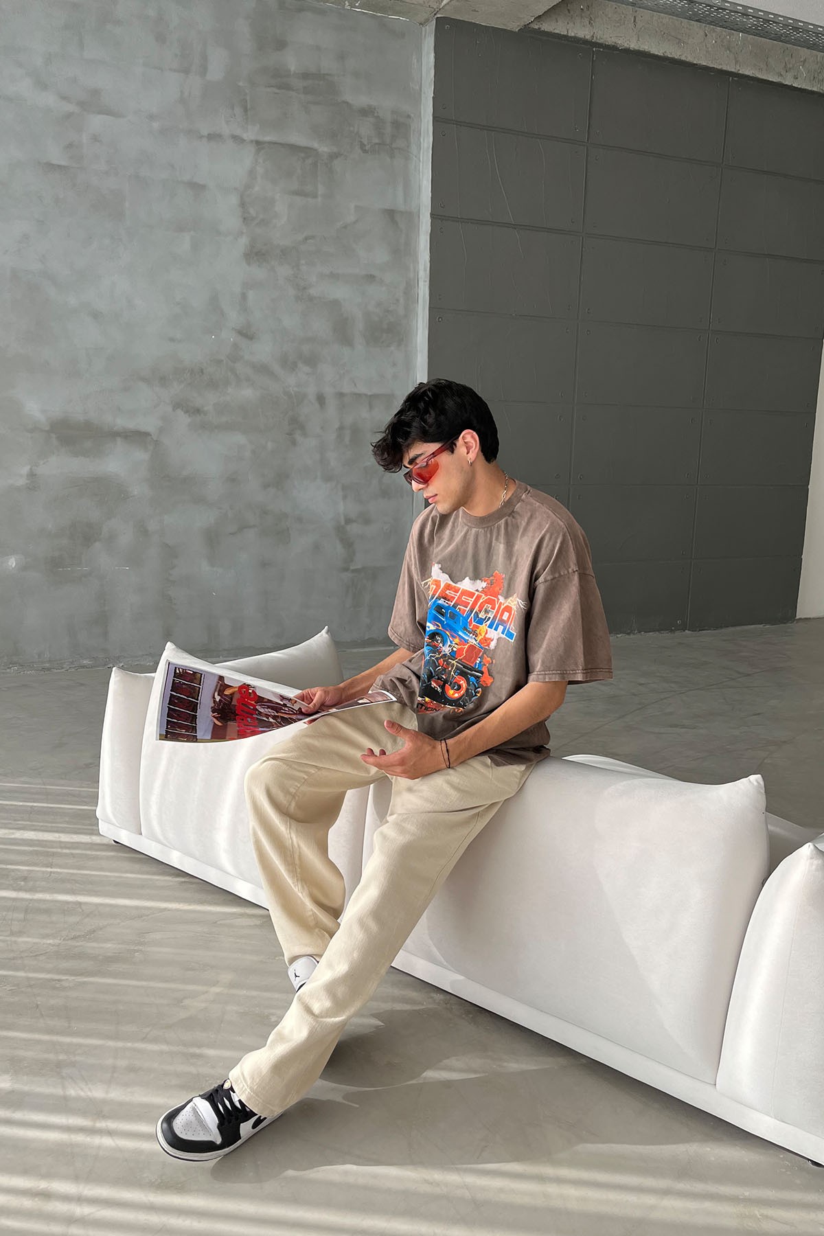 Monster Trucks Baskılı Oversize Kahve T-Shirt