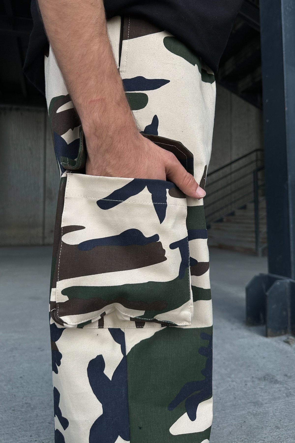 Kargo Cepli Kamuflaj Baggy Pantolon
