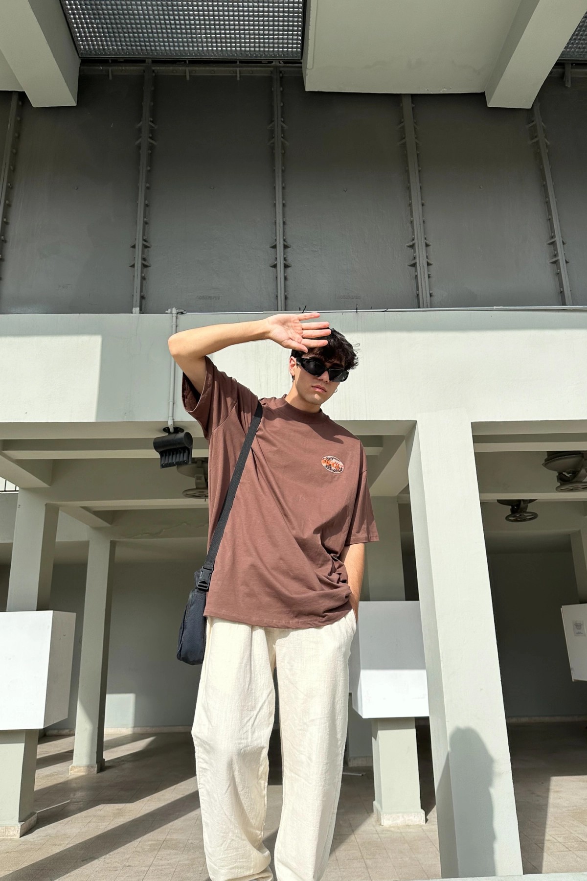 OFCL Baskılı Kahverengi Oversize T-Shirt