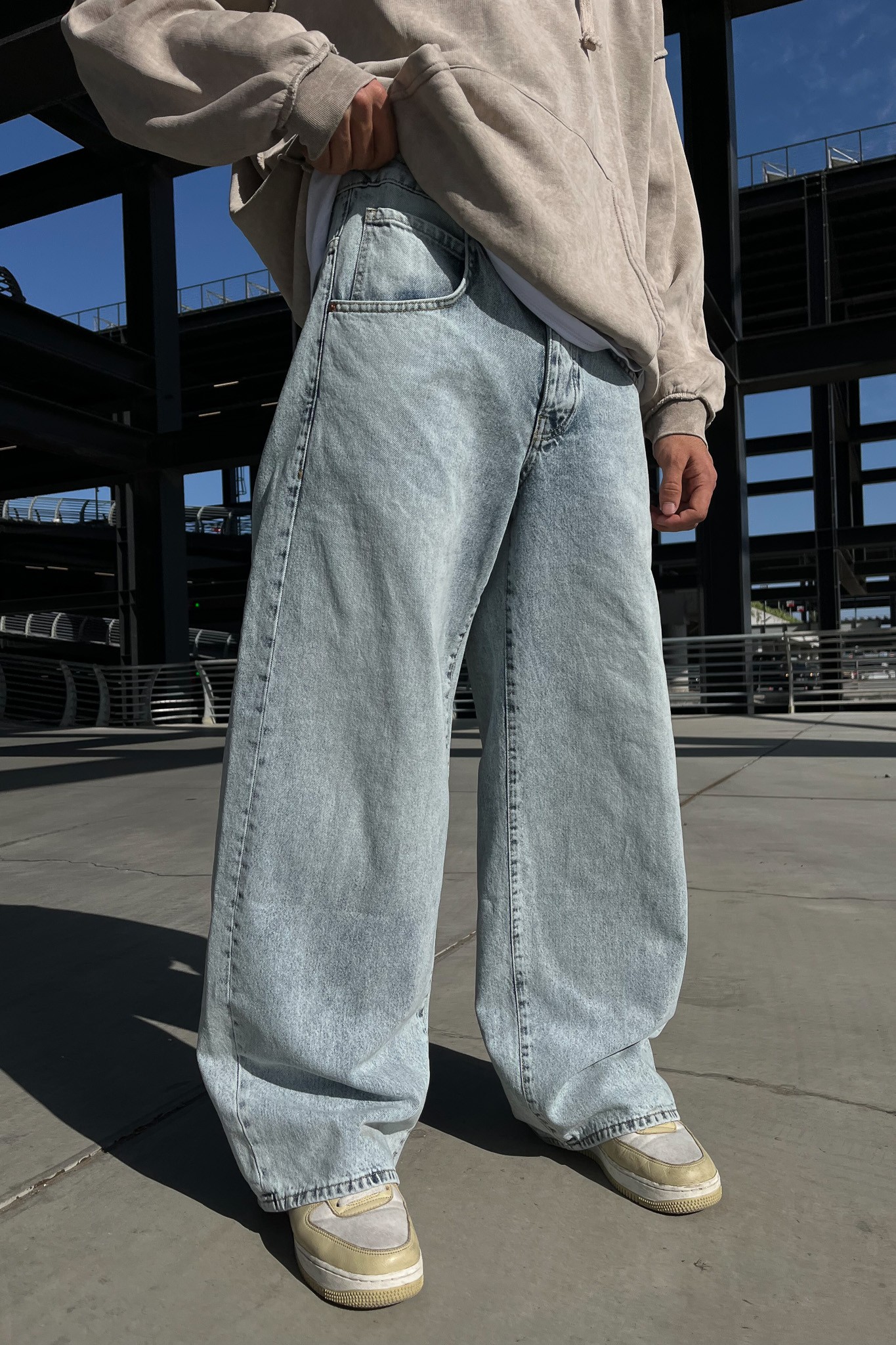 Yıkamalı Buz Mavi Baggy Jean