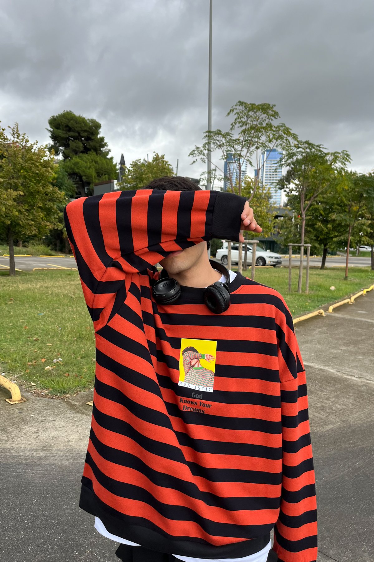 Baskılı Line Oranj Sweatshirt