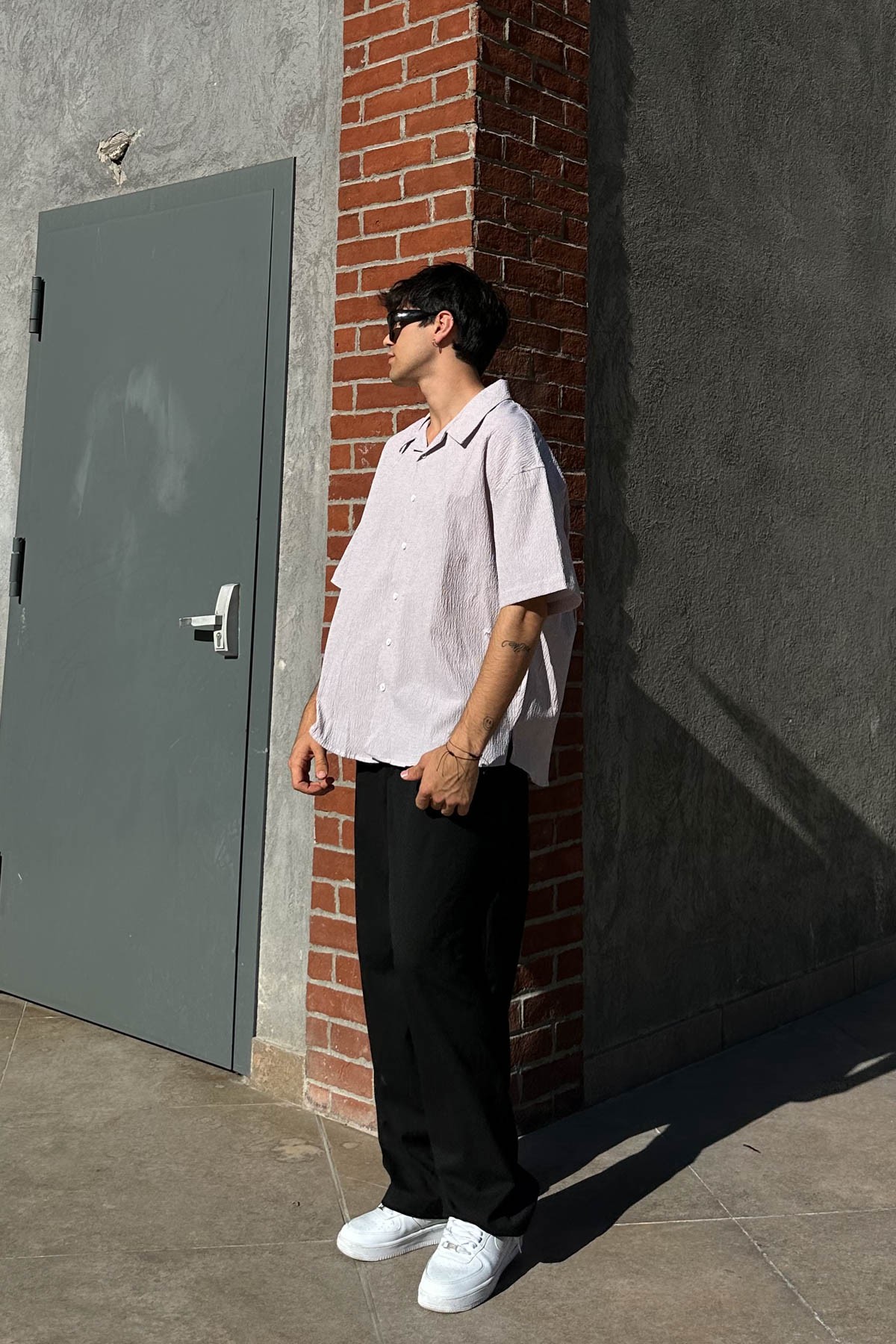 Liner Kısa Kol Oversize Krem Gömlek