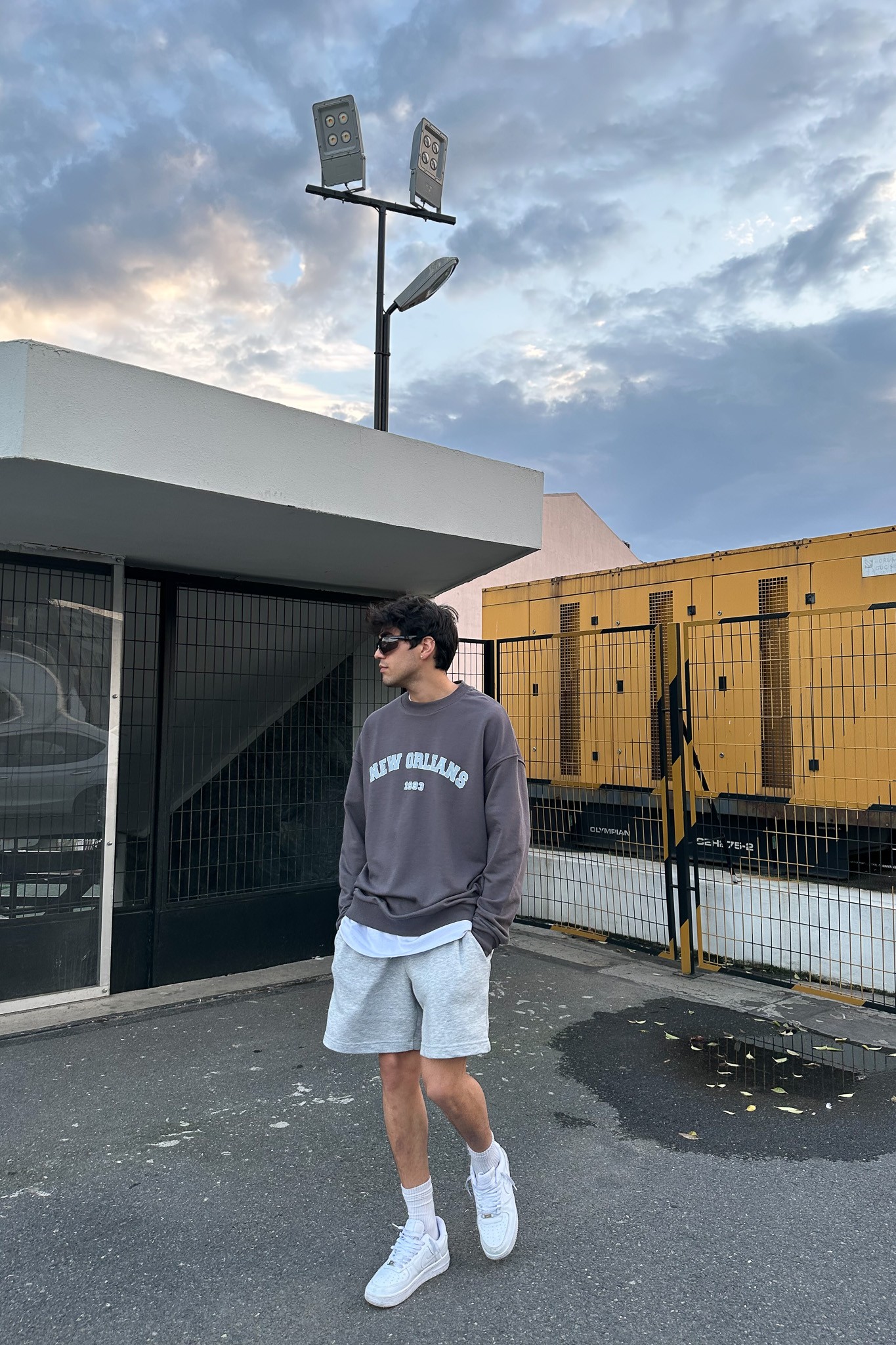 New Orleans Baskılı Füme Oversize Sweatshirt