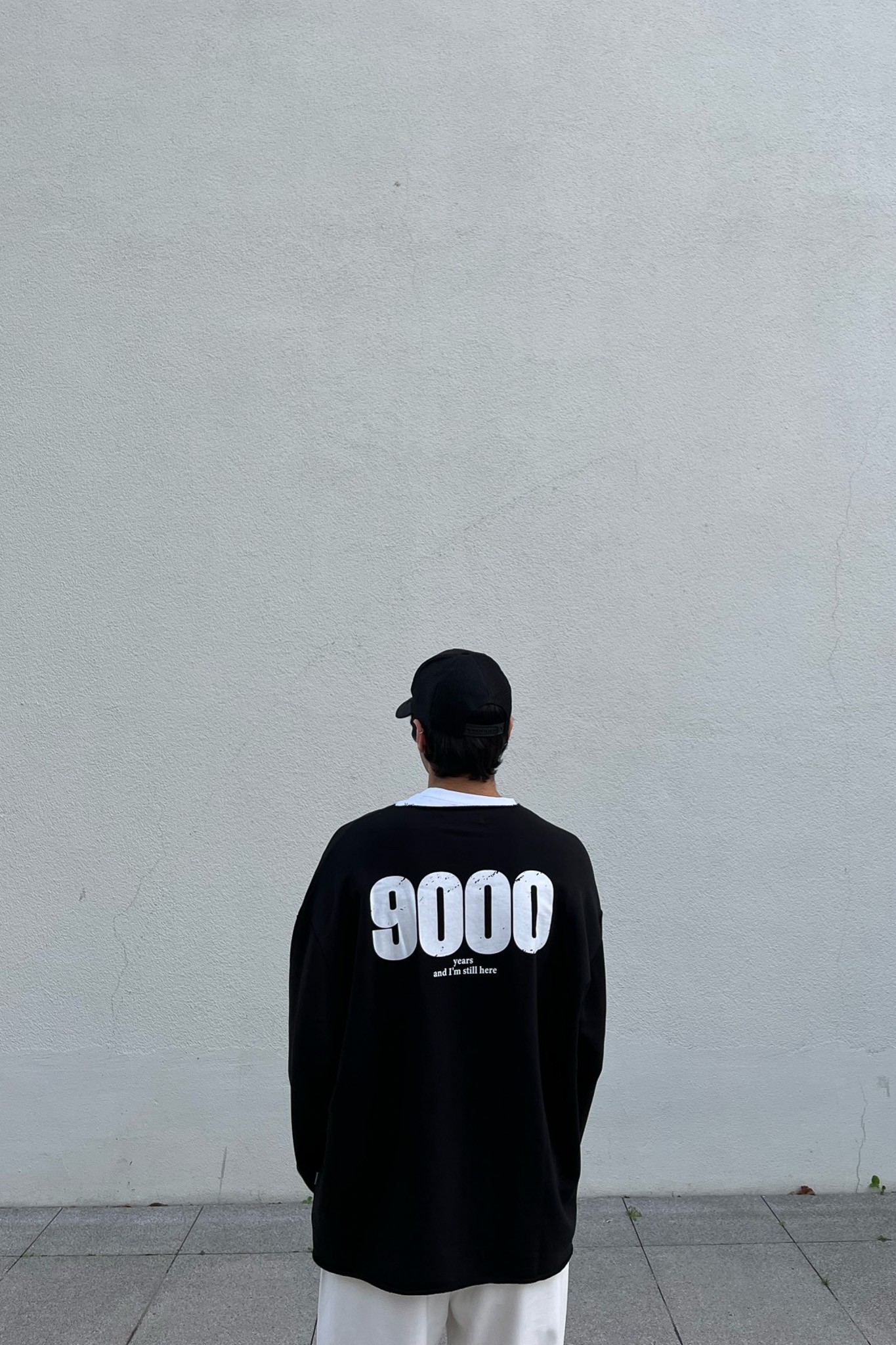 9000 Baskılı Siyah Oversize Sweatshirt
