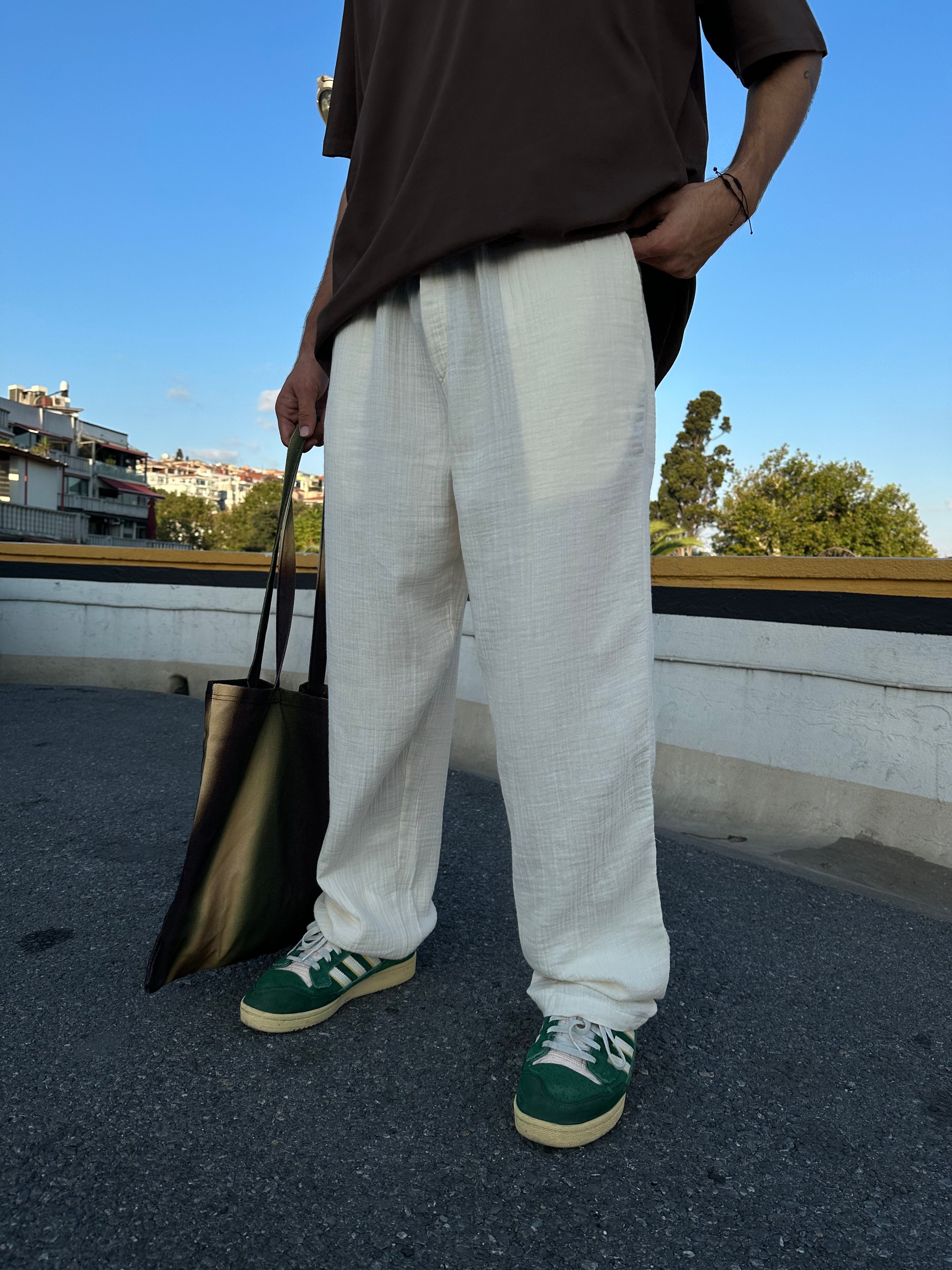 Müslin Krem Baggy Pantolon