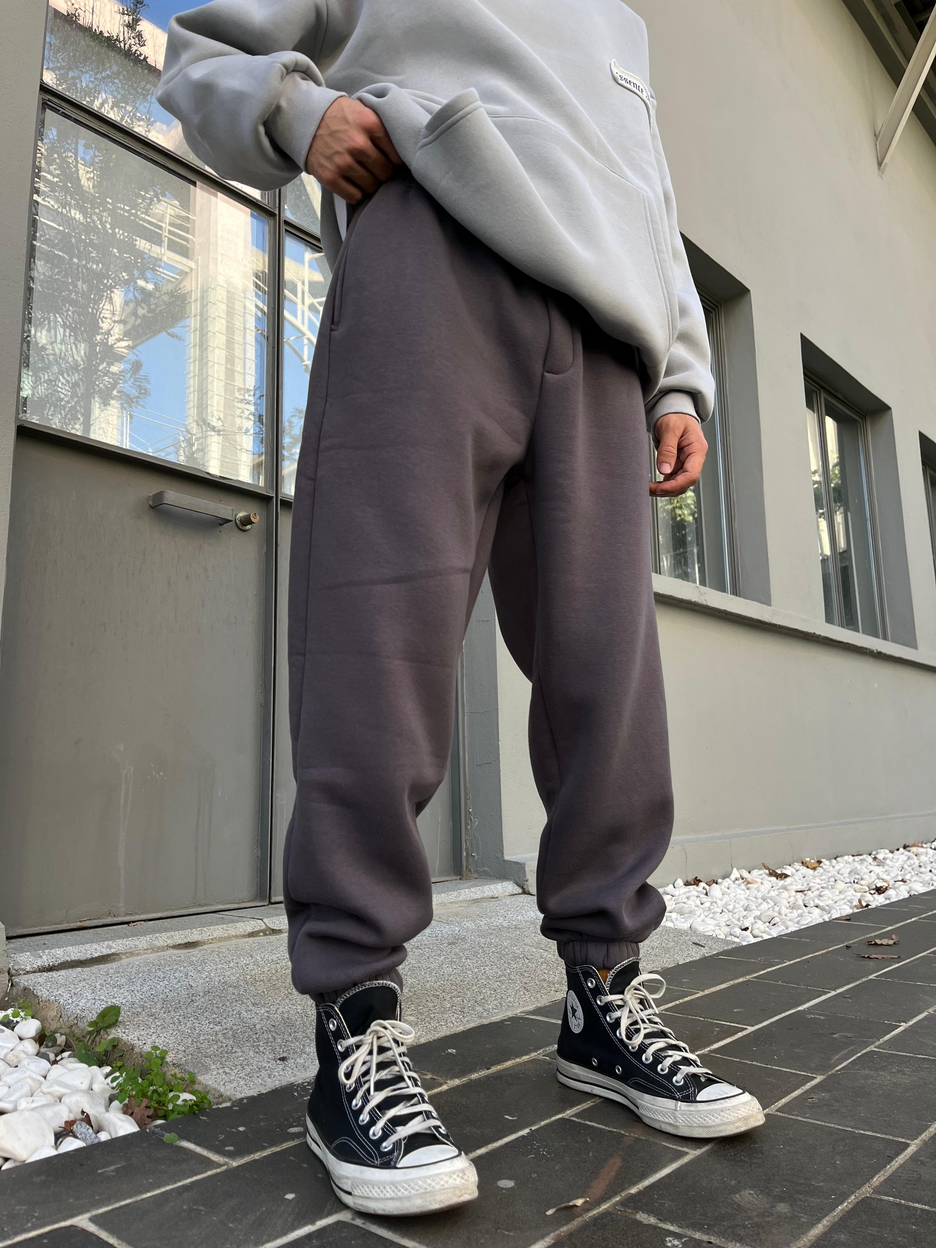 Şardonlu Jogger Füme Eşofman Altı