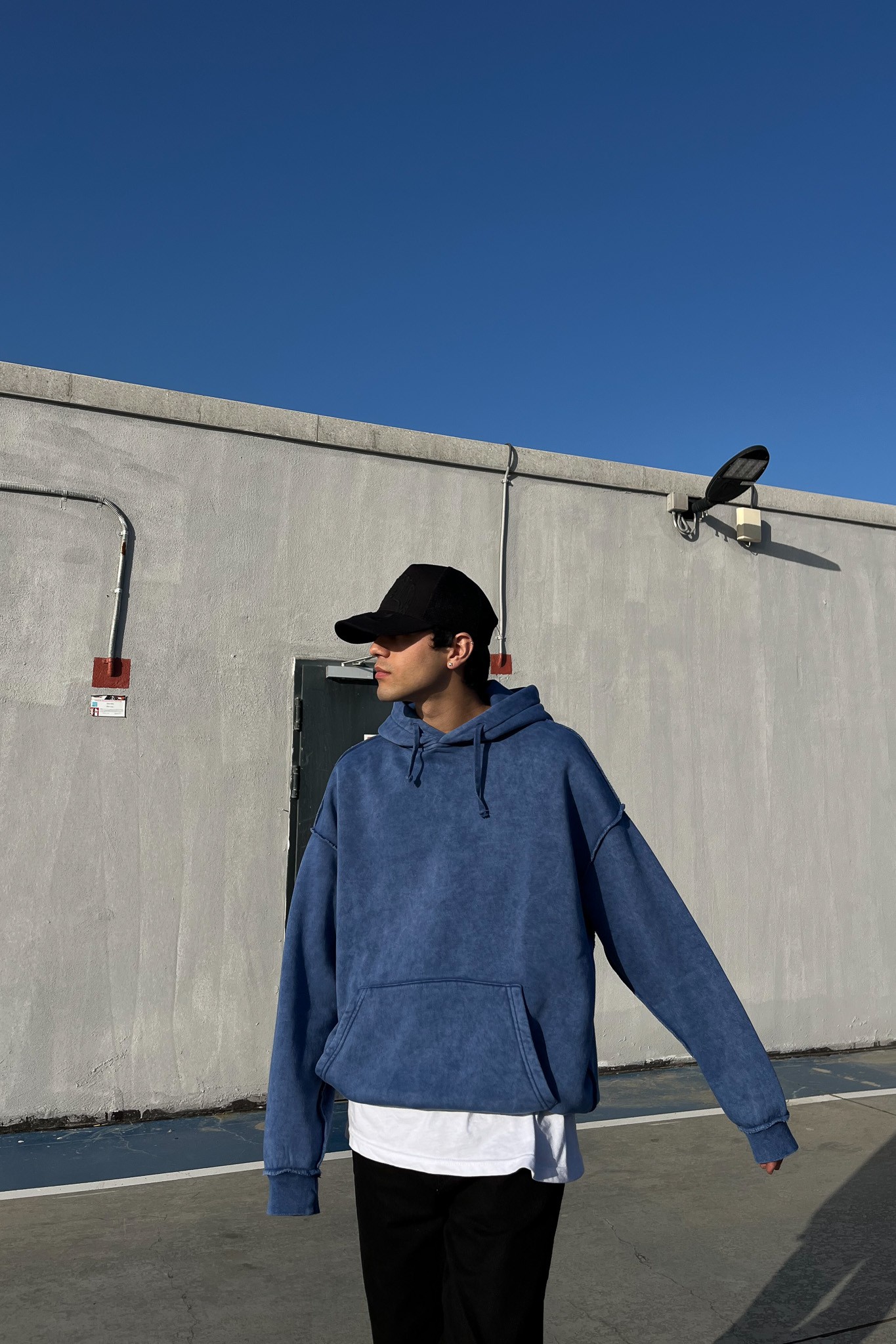 Acid Wash Premium İndigo Hoodie
