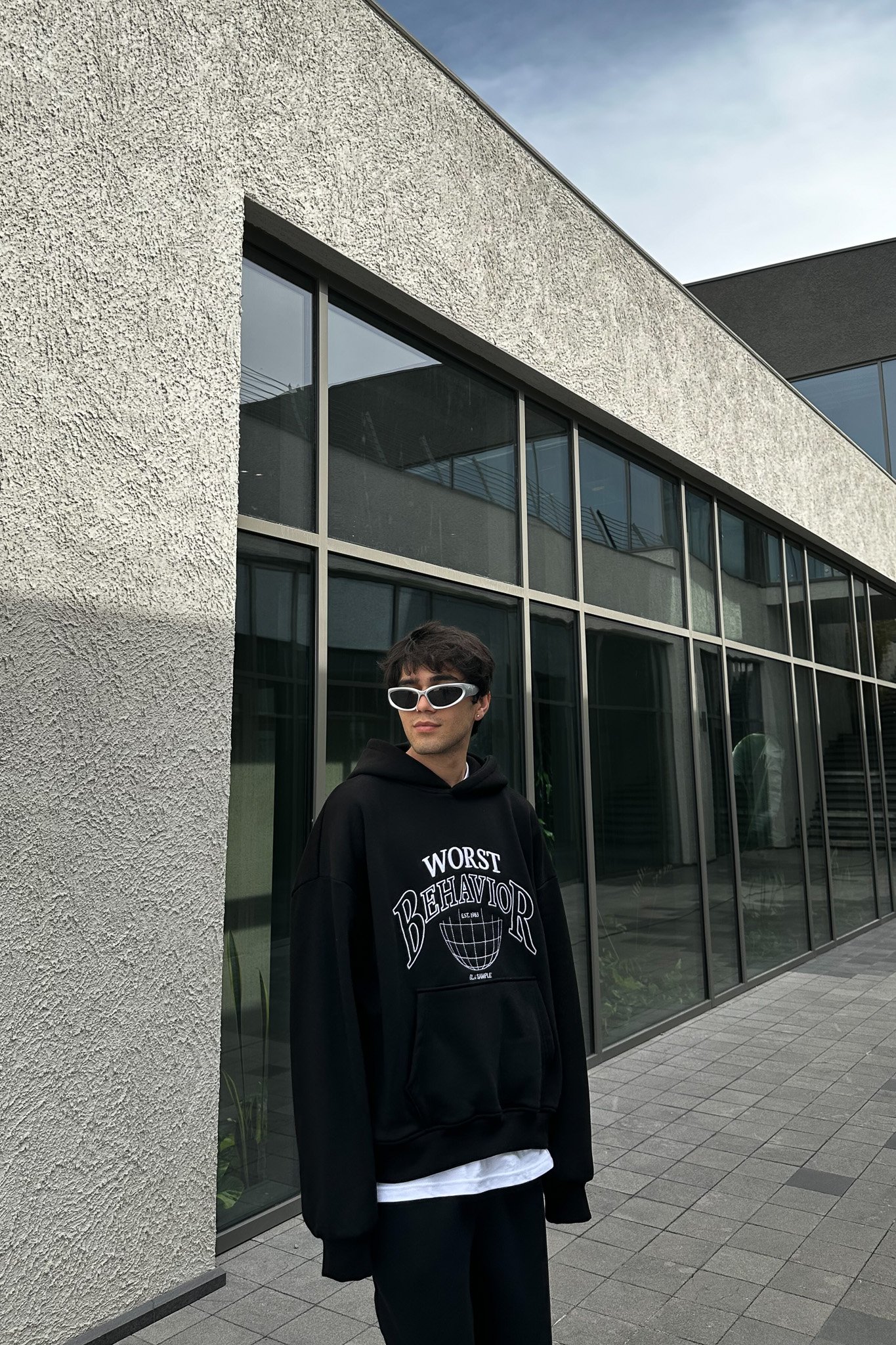 Worst Nakışlı Siyah Oversize Hoodie