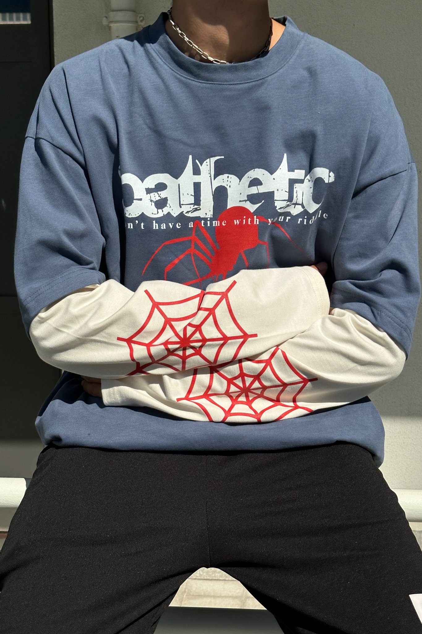 Örümcek Baskılı Lacivert Longsleeve