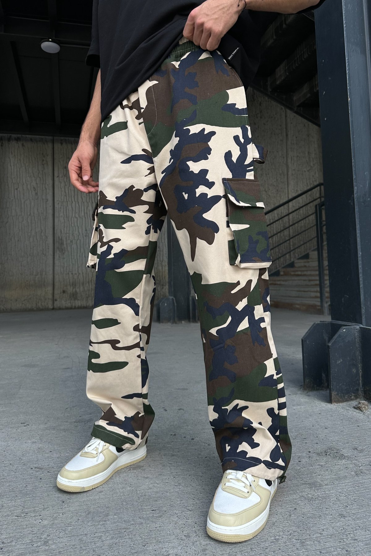 Kargo Cepli Kamuflaj Baggy Pantolon