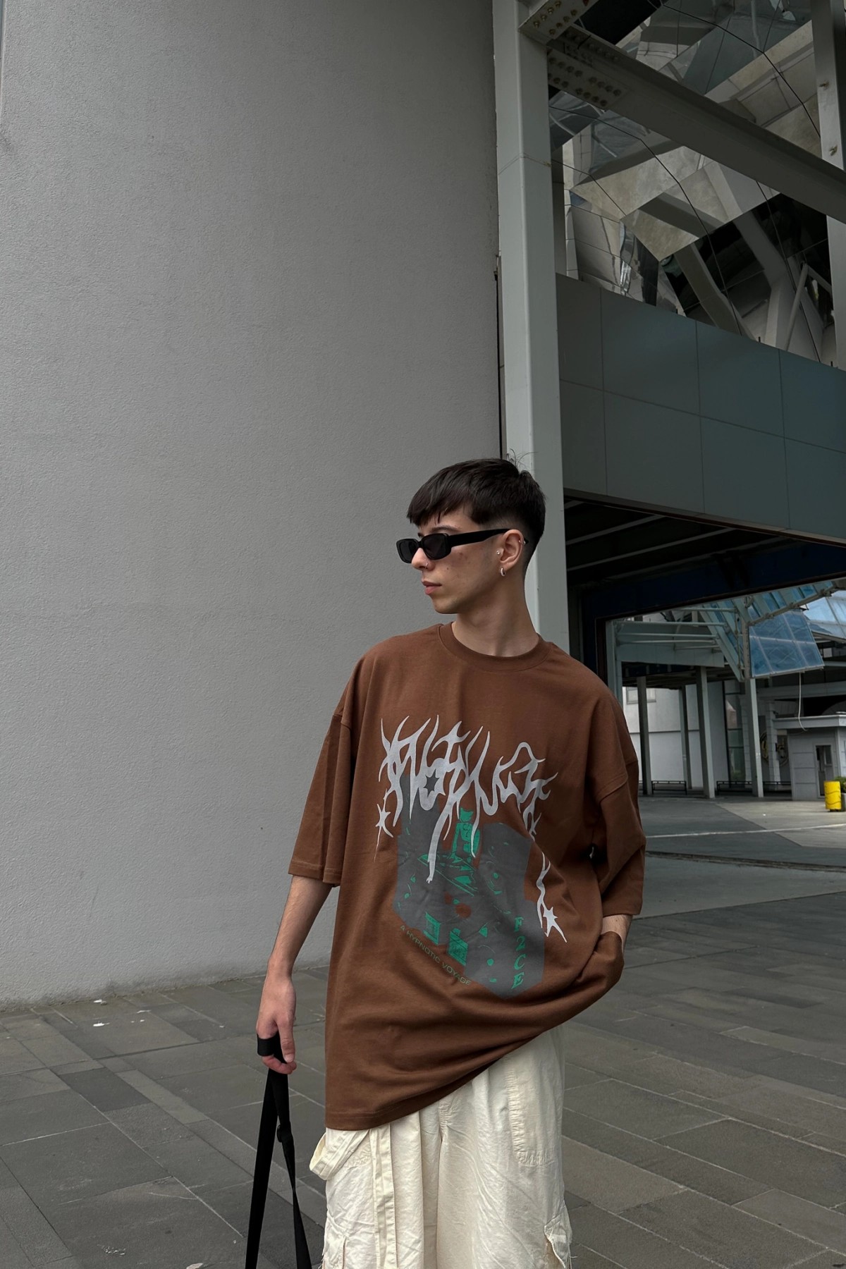 F2CE Reflektör Baskılı Kahverengi T-Shirt