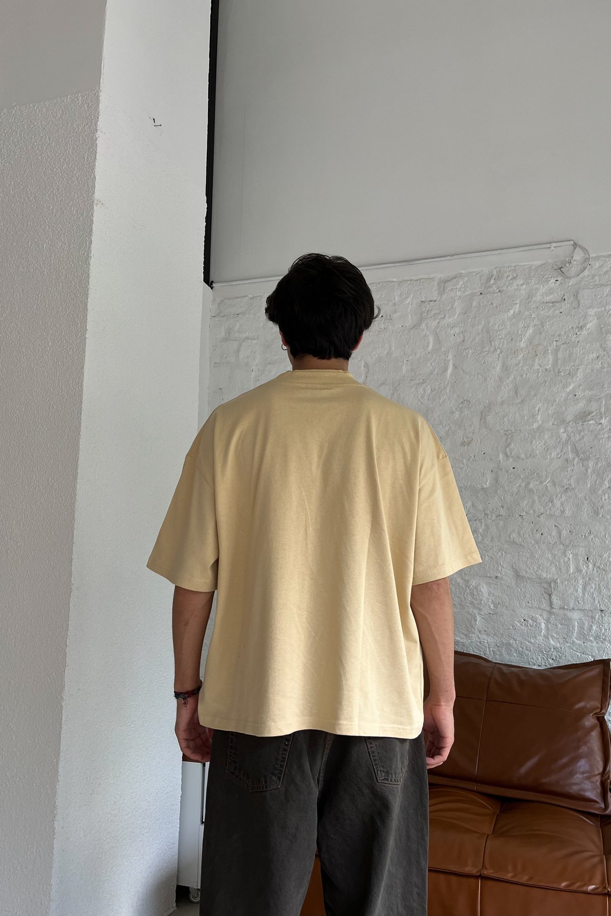 WorldWide Nakışlı Krem Oversize T-Shirt