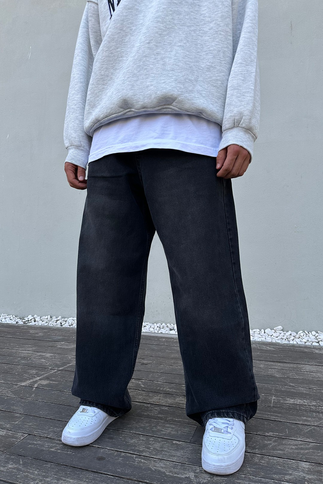 Line Siyah Baggy Jean Pantolon