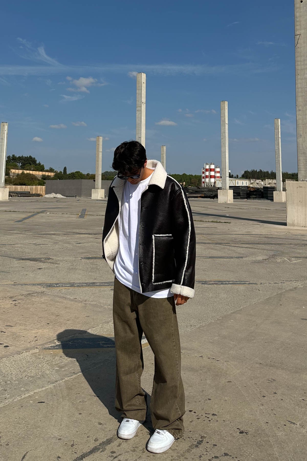 Kürk Yaka Premium Deri Ceket