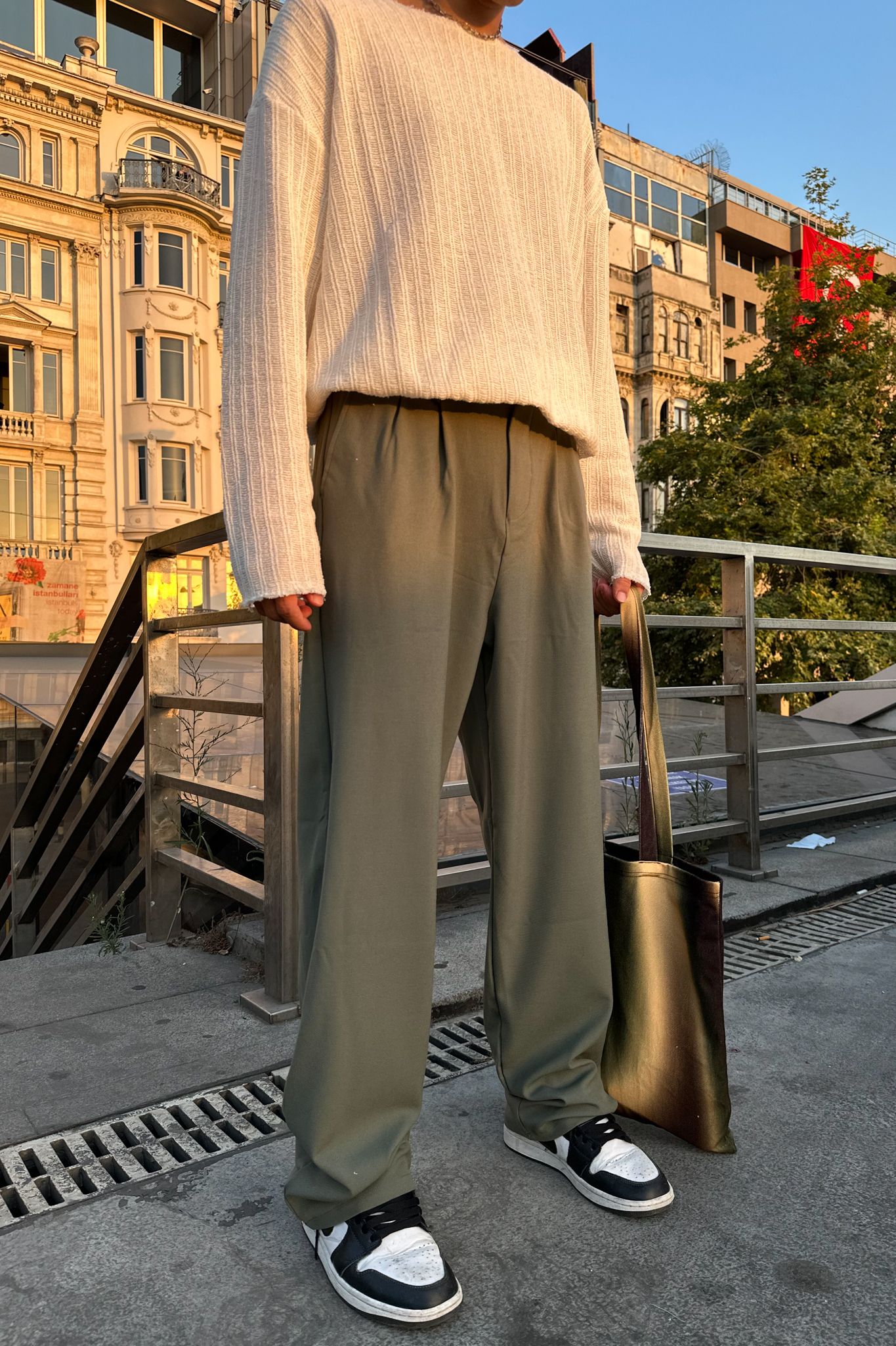 Basic Yeşil Kumaş Baggy Pantolon