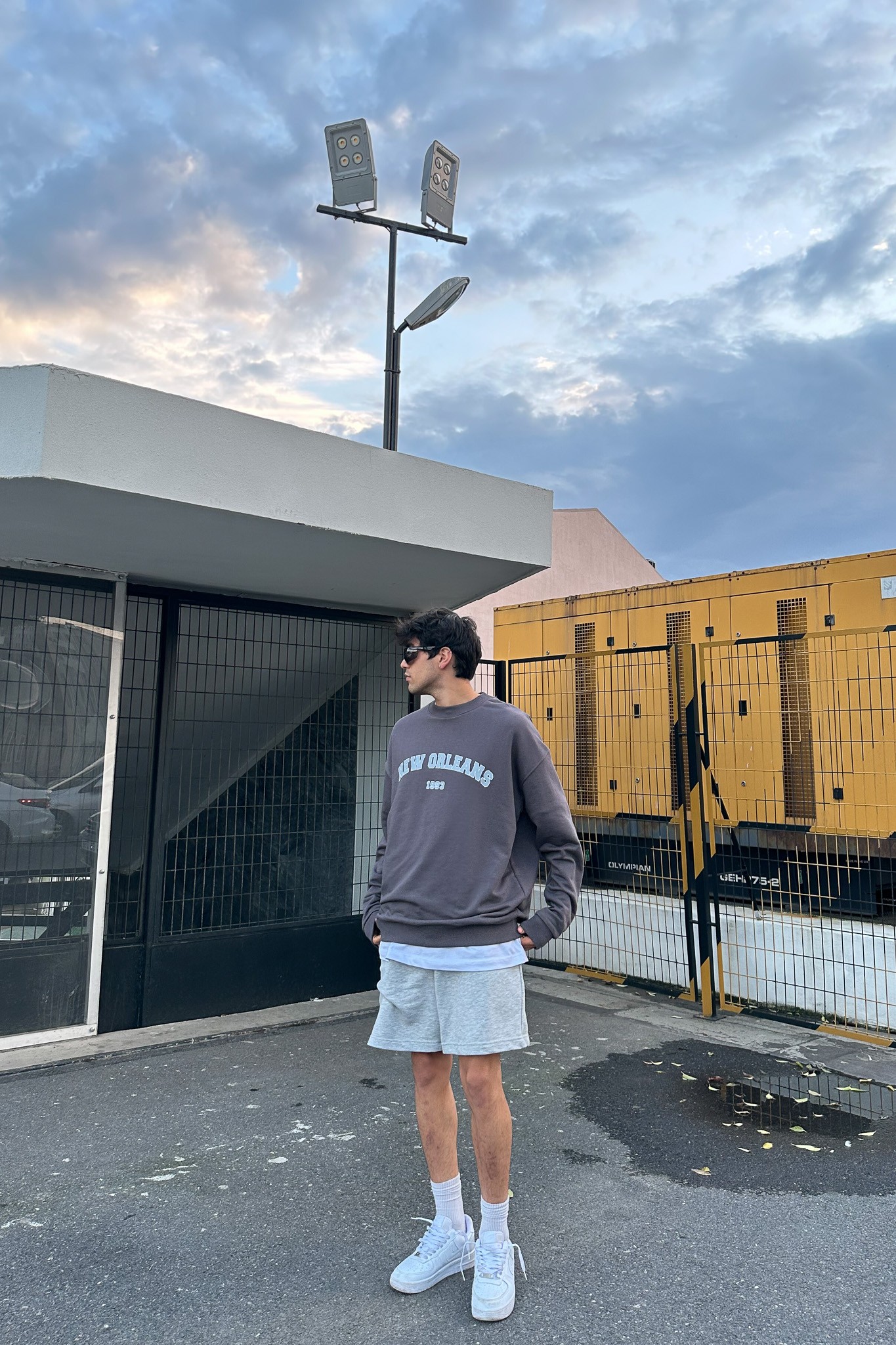 New Orleans Baskılı Füme Oversize Sweatshirt