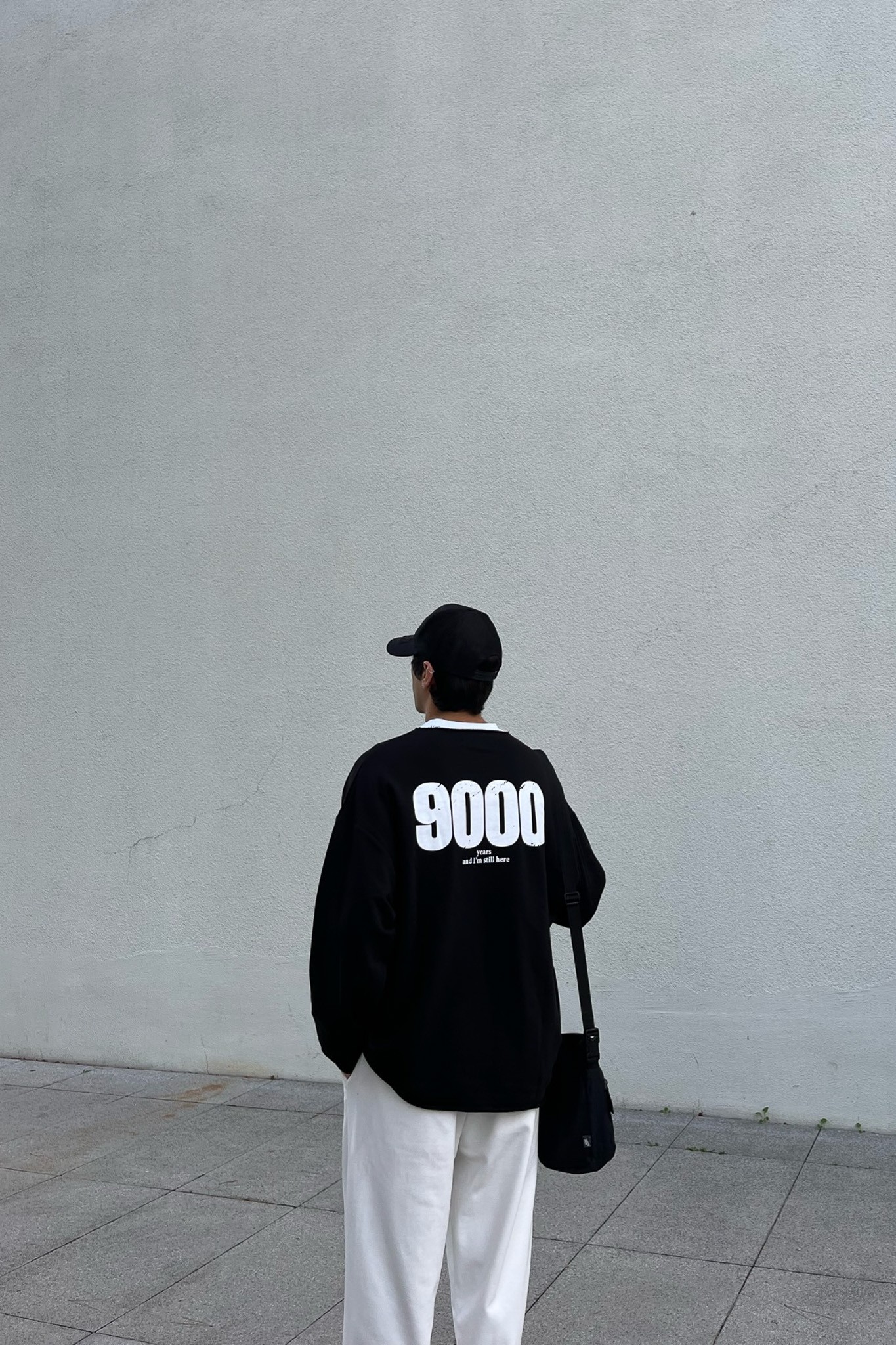 9000 Baskılı Siyah Oversize Sweatshirt
